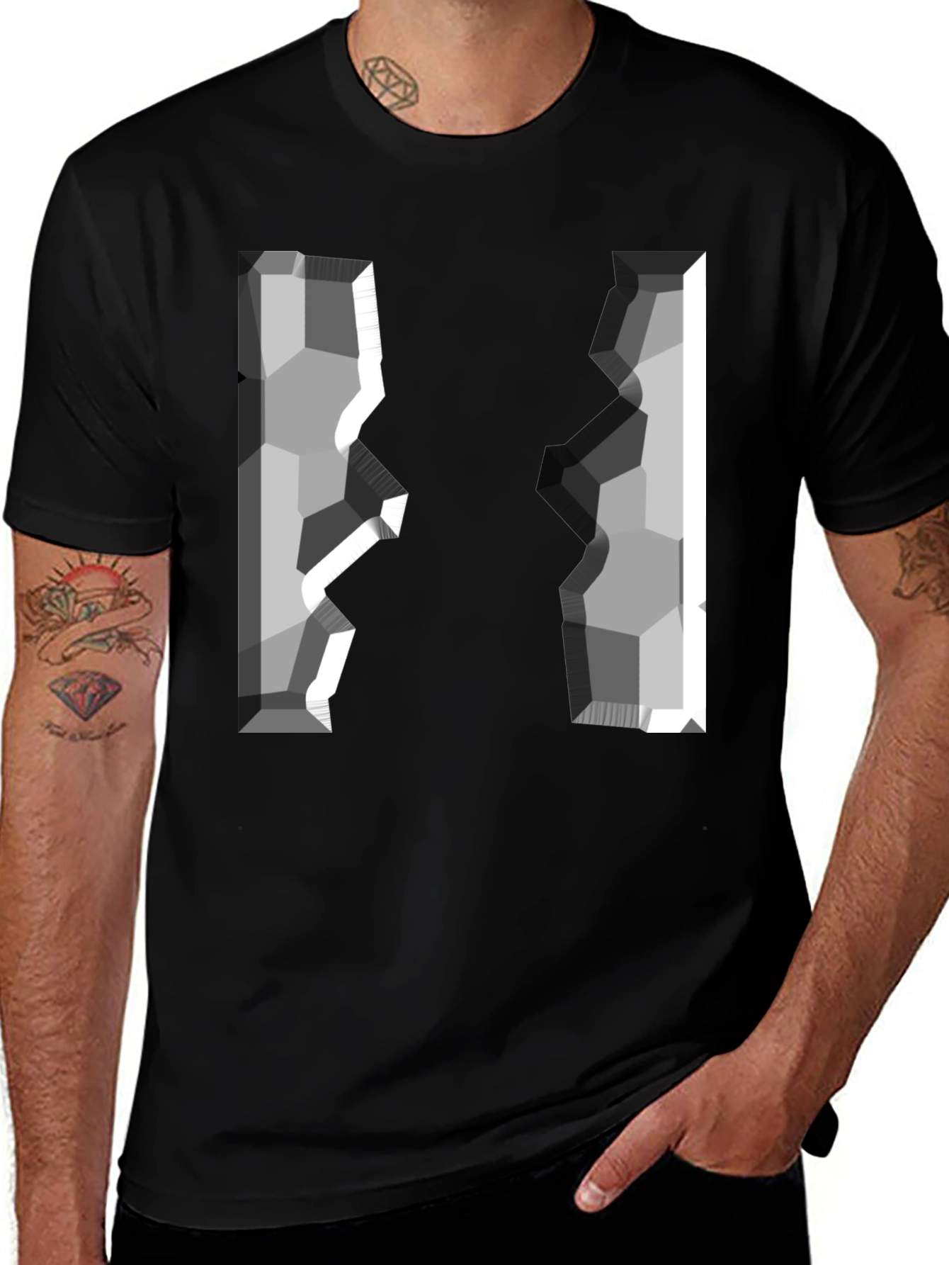 Variant 23 of Cracked Block T-Shirt - Geometric Pixel Design