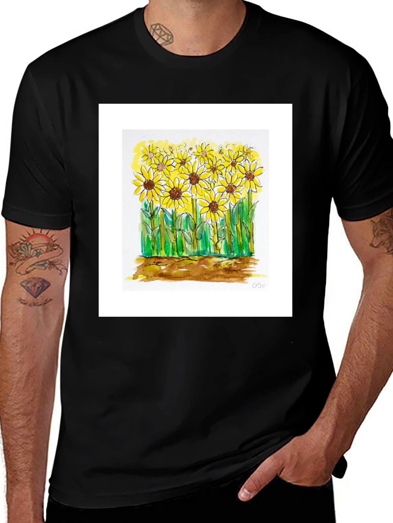 Variant 17 of Sunflower Graphic Tee - Black Cotton Casual Shirt