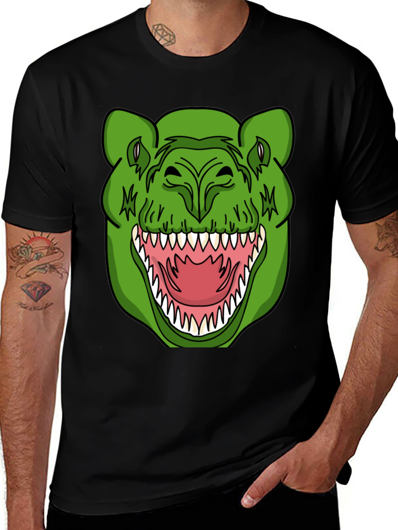 Variant 19 of Dinosaur Graphic T-Shirt - Black Crew Neck Tee