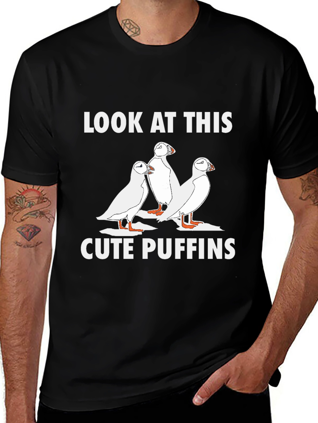 Variant 8 of Cute Puffins Graphic T-Shirt - Black