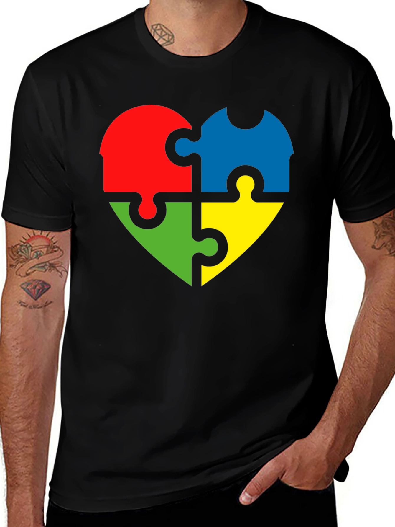Variant 20 of Autism Awareness Puzzle Heart Tee - Black