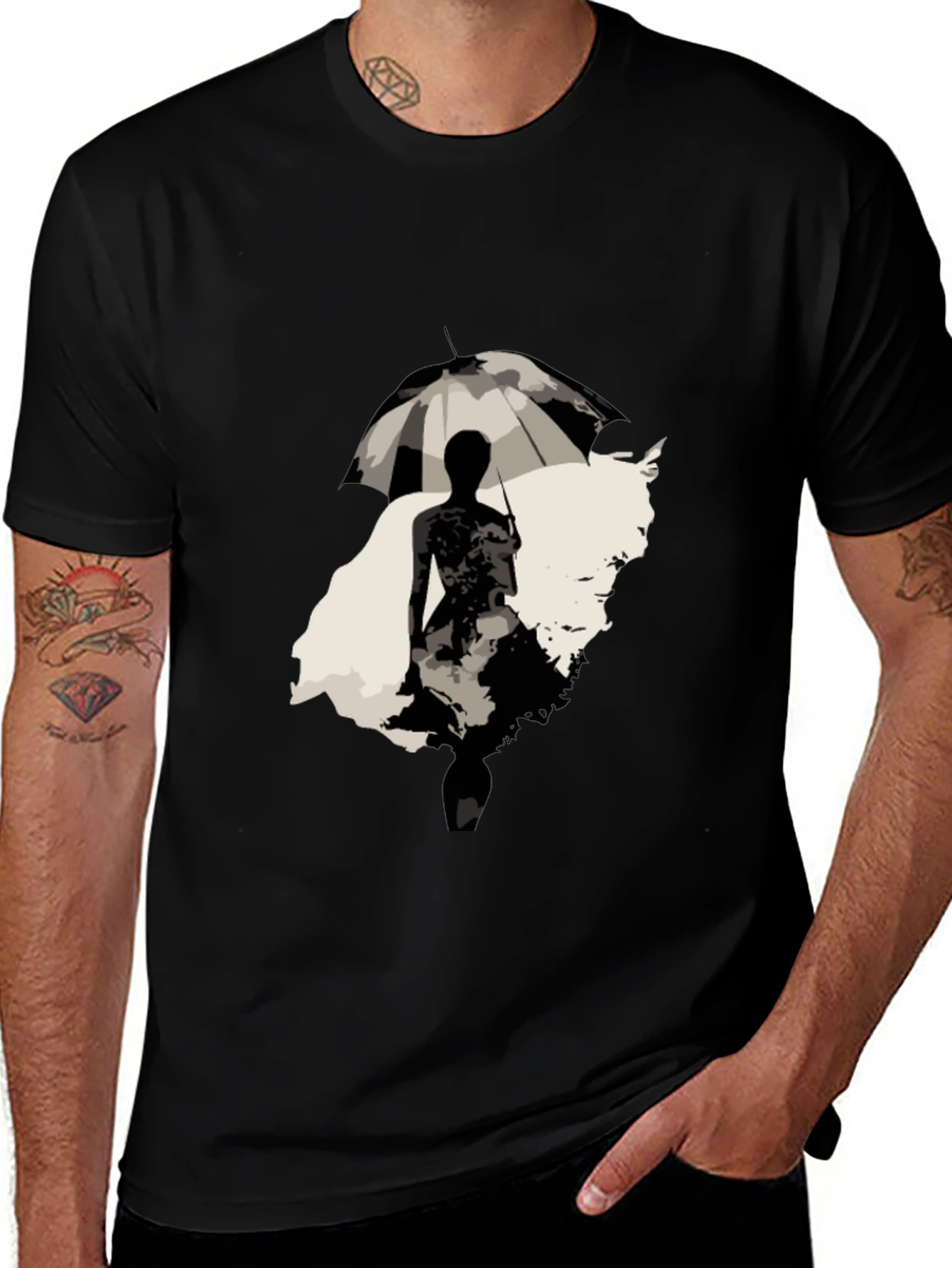 Variant 21 of Umbrella Silhouette Graphic Tee - Stylish Black T-Shirt