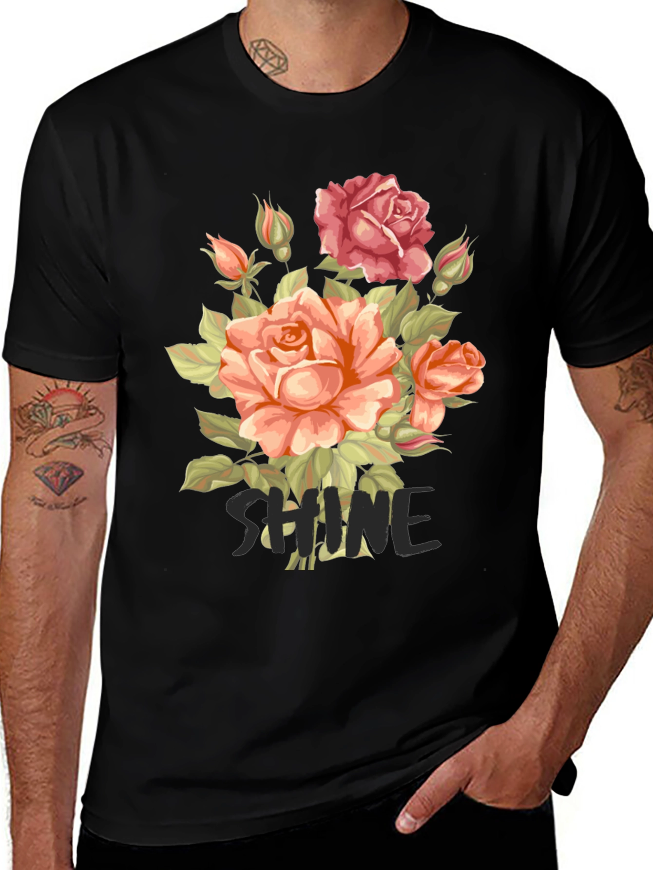 Variant 19 of Floral Shine Graphic Black T-Shirt