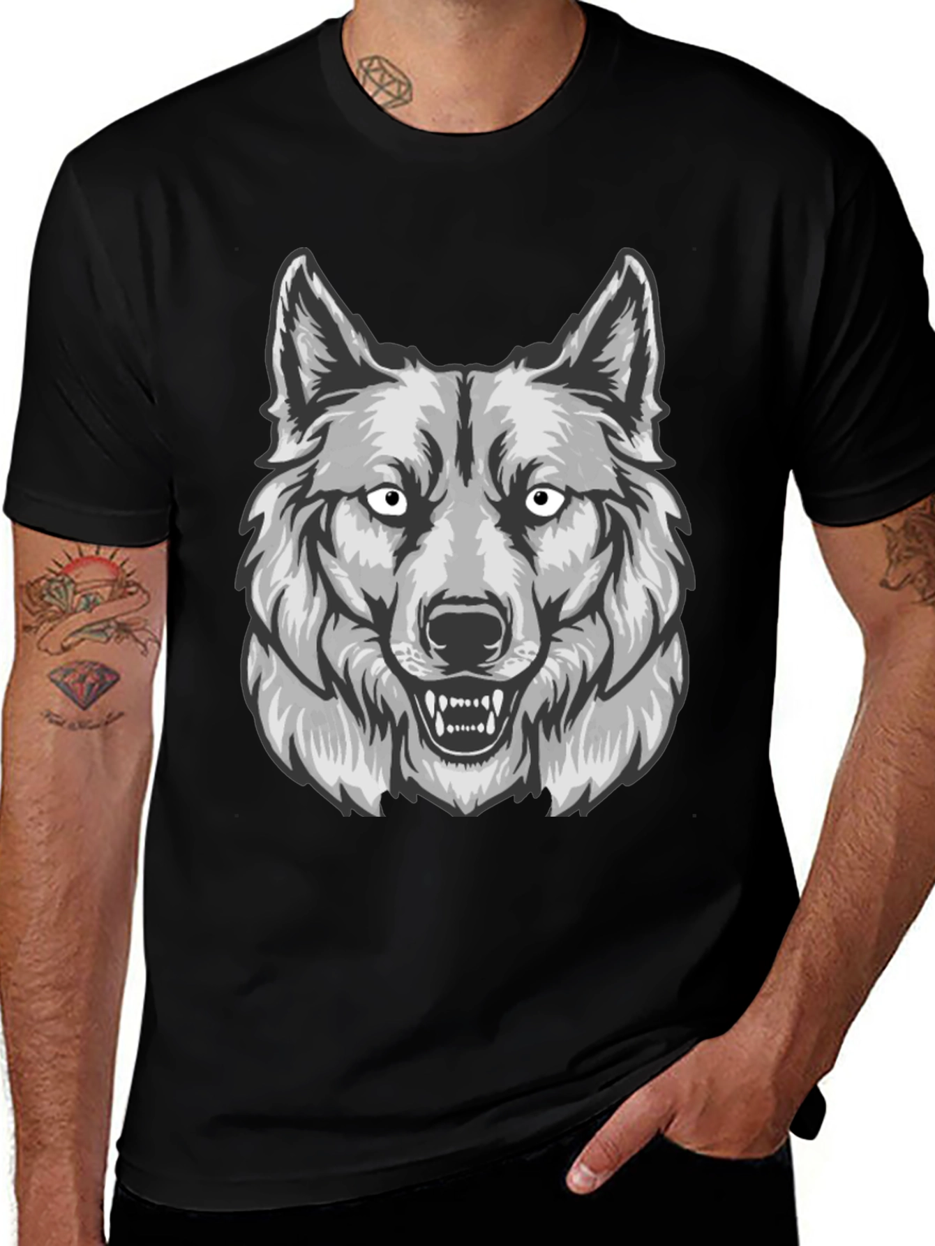 Variant 9 of Men's Graphic Wolf T-Shirt - Black