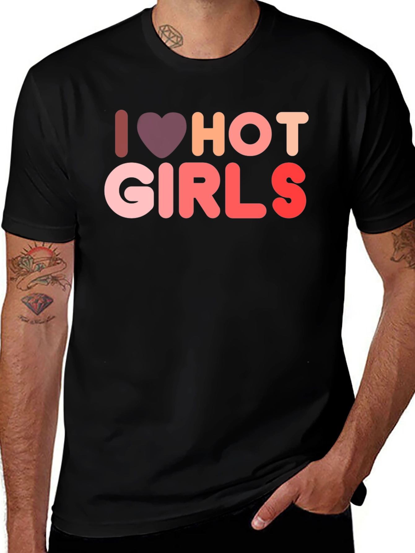 Variant 12 of I Love Hot Girls Graphic Tee Shirt
