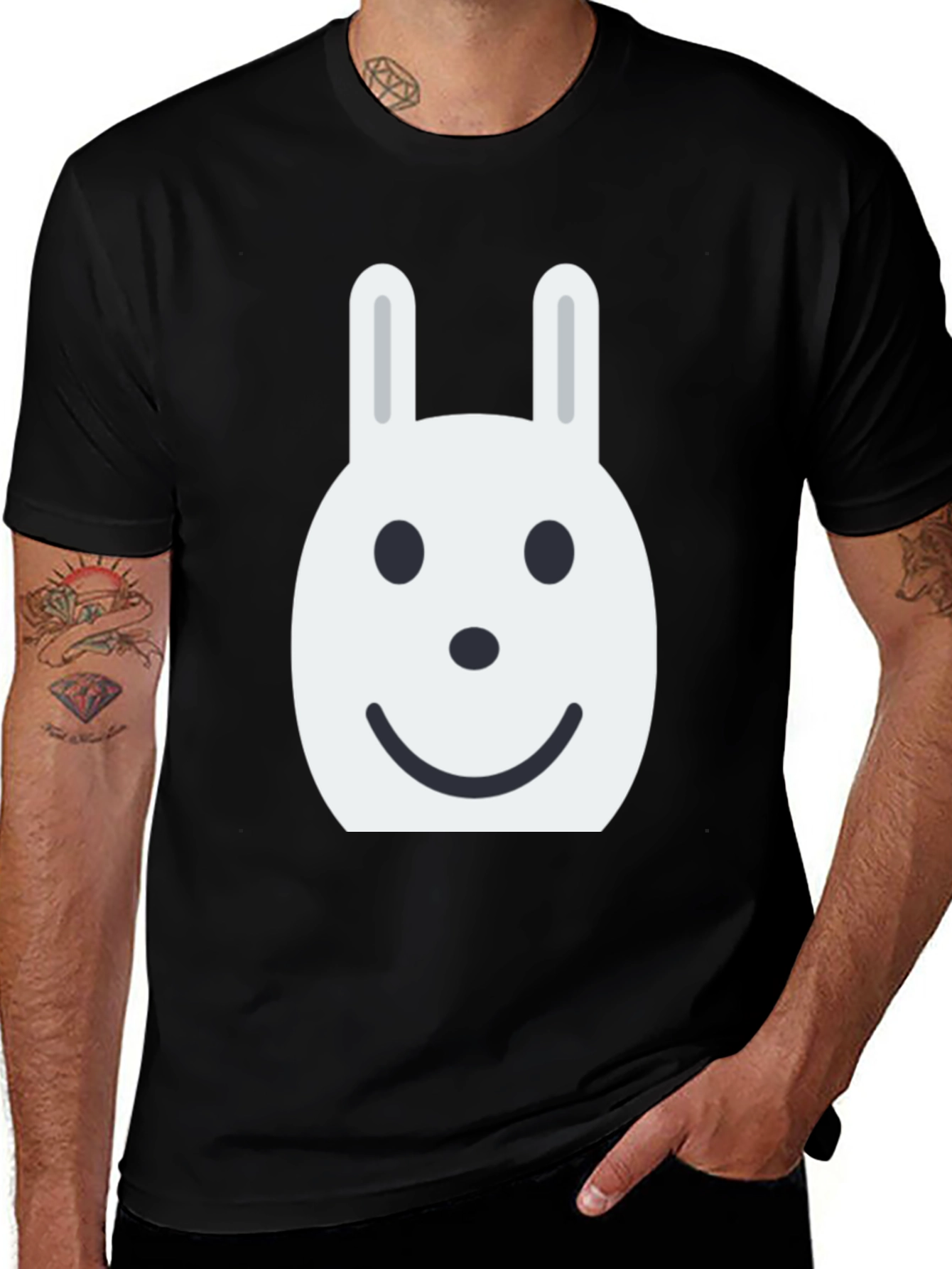 Variant 3 of Rabbit Face Graphic Tee - Black Cotton T-Shirt