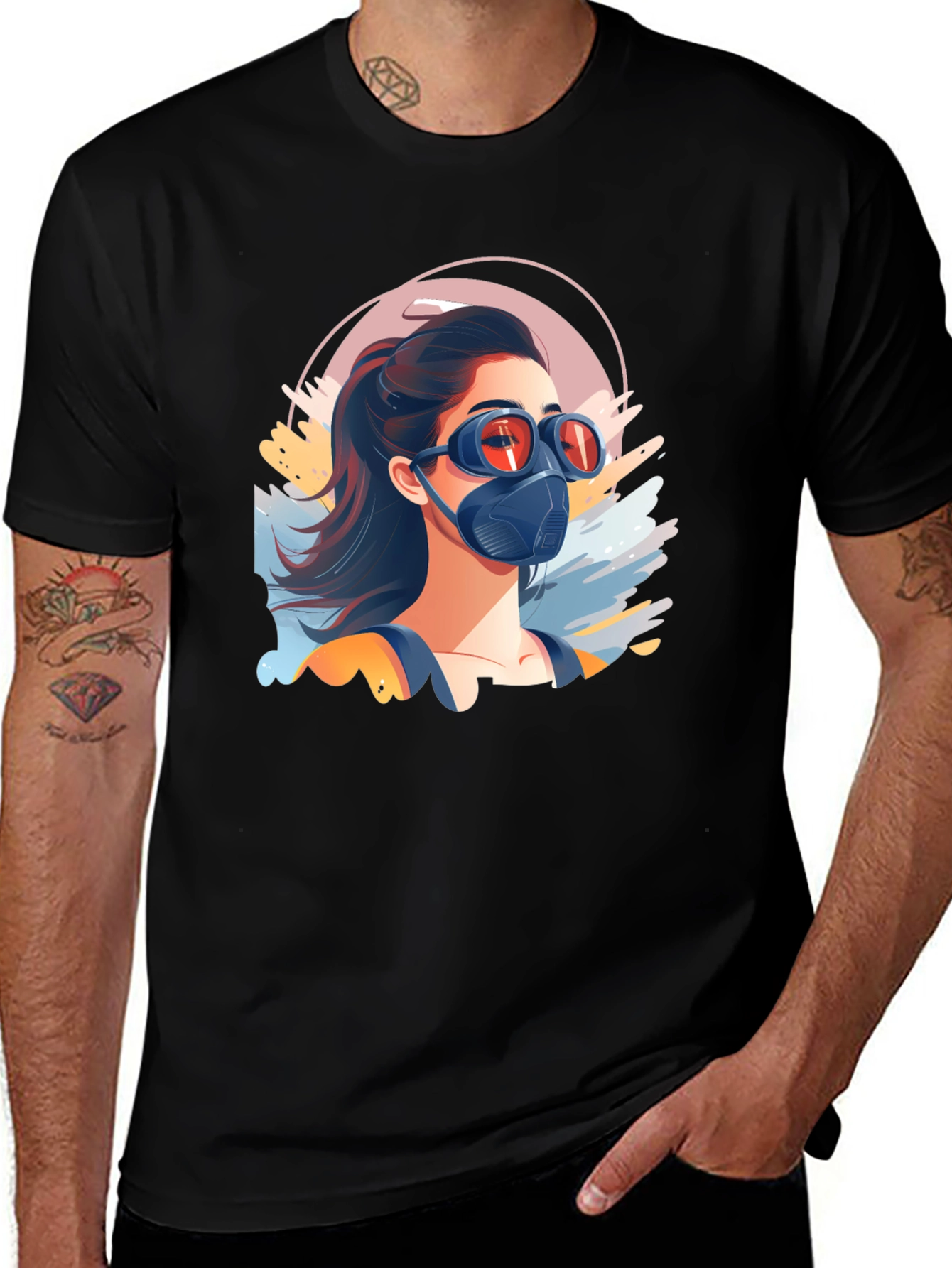 Variant 11 of Stylish Graphic Tee - Woman in Mask Design