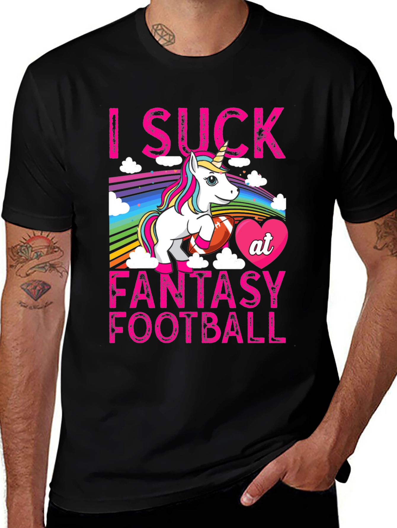 Variant 6 of I Suck at Fantasy Football T-Shirt - Unicorn Rainbow Design