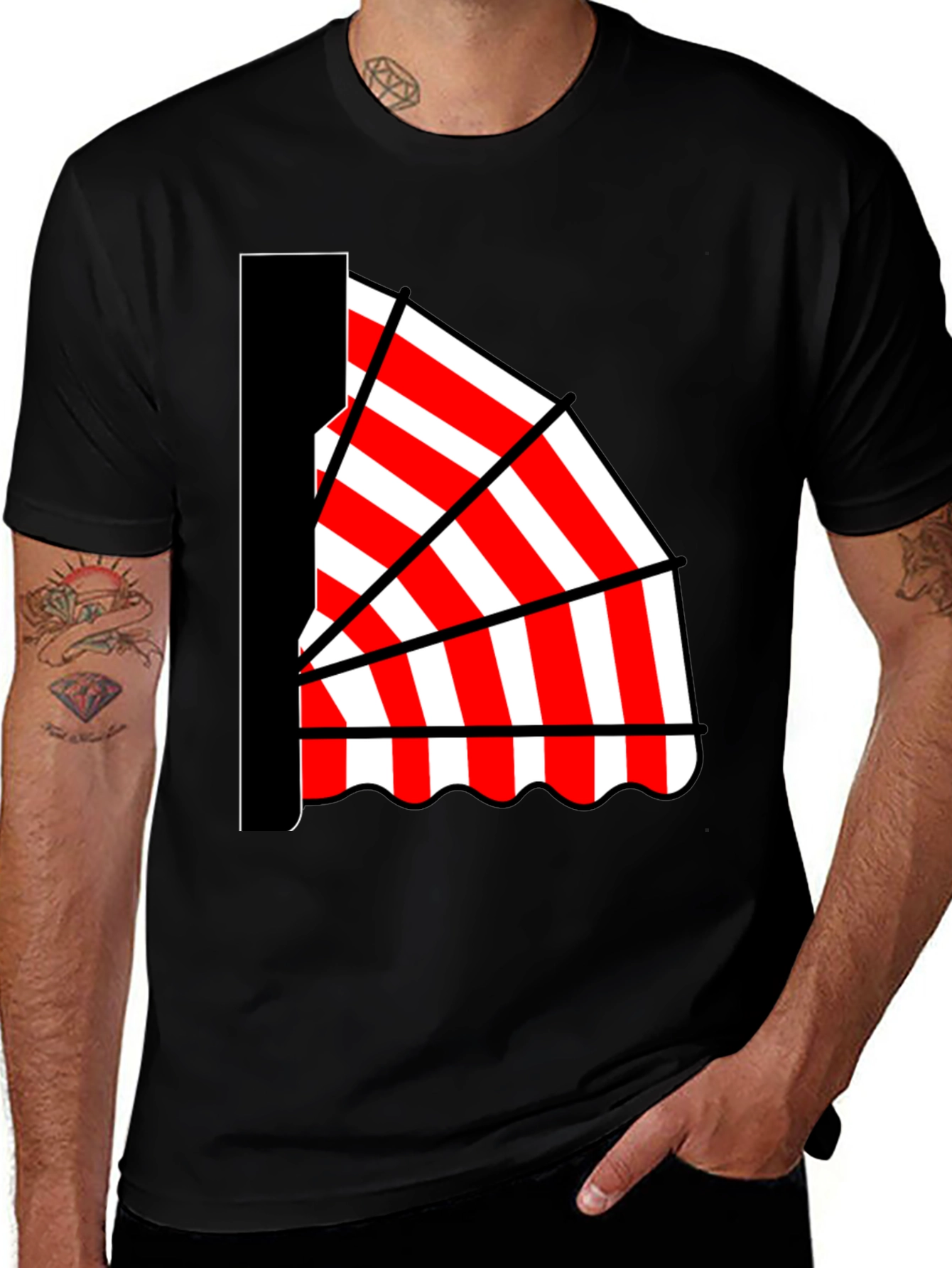 Variant 8 of Striped Awning Graphic Tee - Novelty Design, Casual Wear
