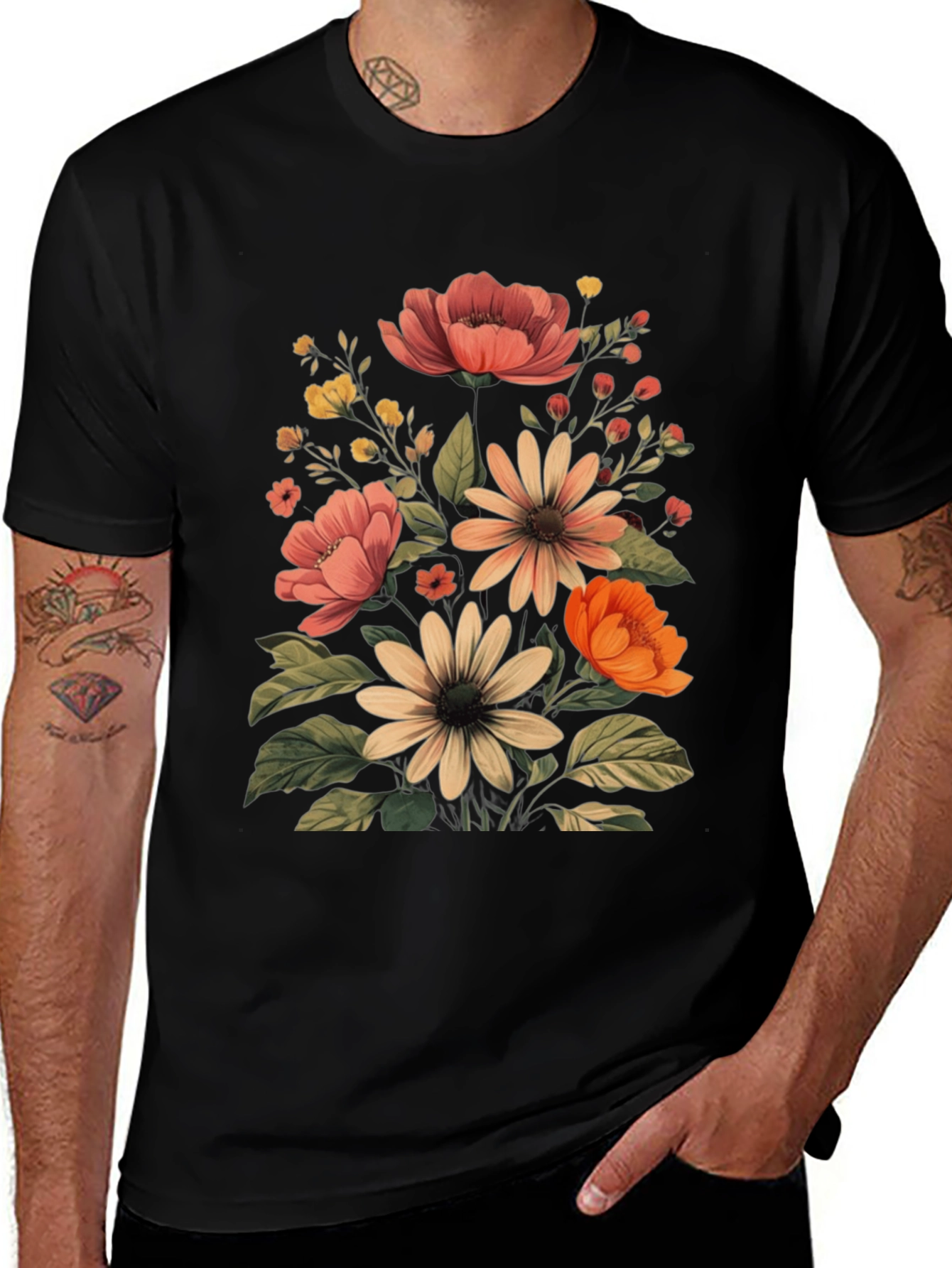 Variant 8 of Floral Print Black T-Shirt