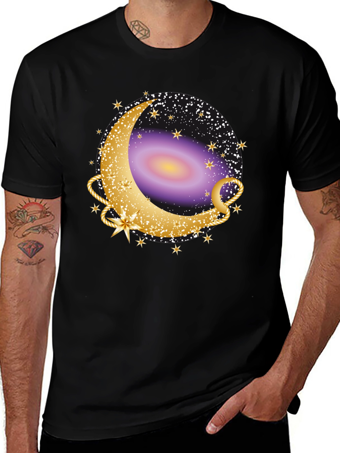 Variant 11 of Cosmic Crescent Moon Black T-Shirt