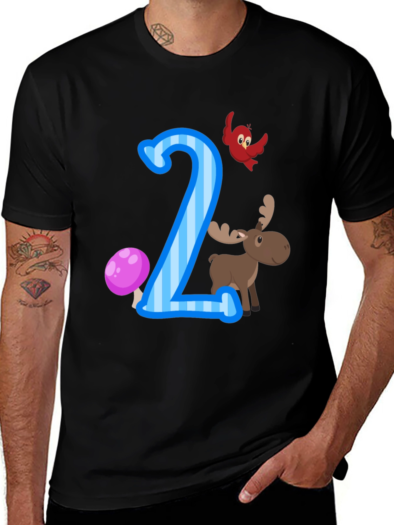 Variant 30 of Number Two Birthday T-Shirt with Moose and Bird