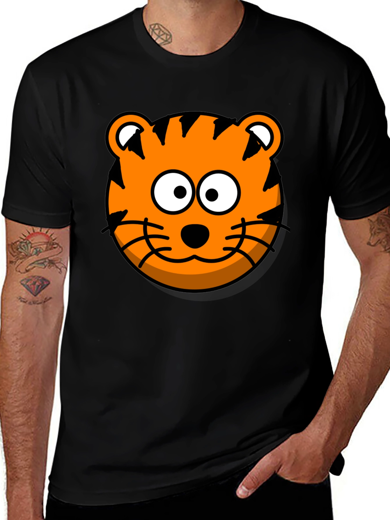 Variant 29 of Fun Tiger Graphic Tee - Black Cotton T-Shirt