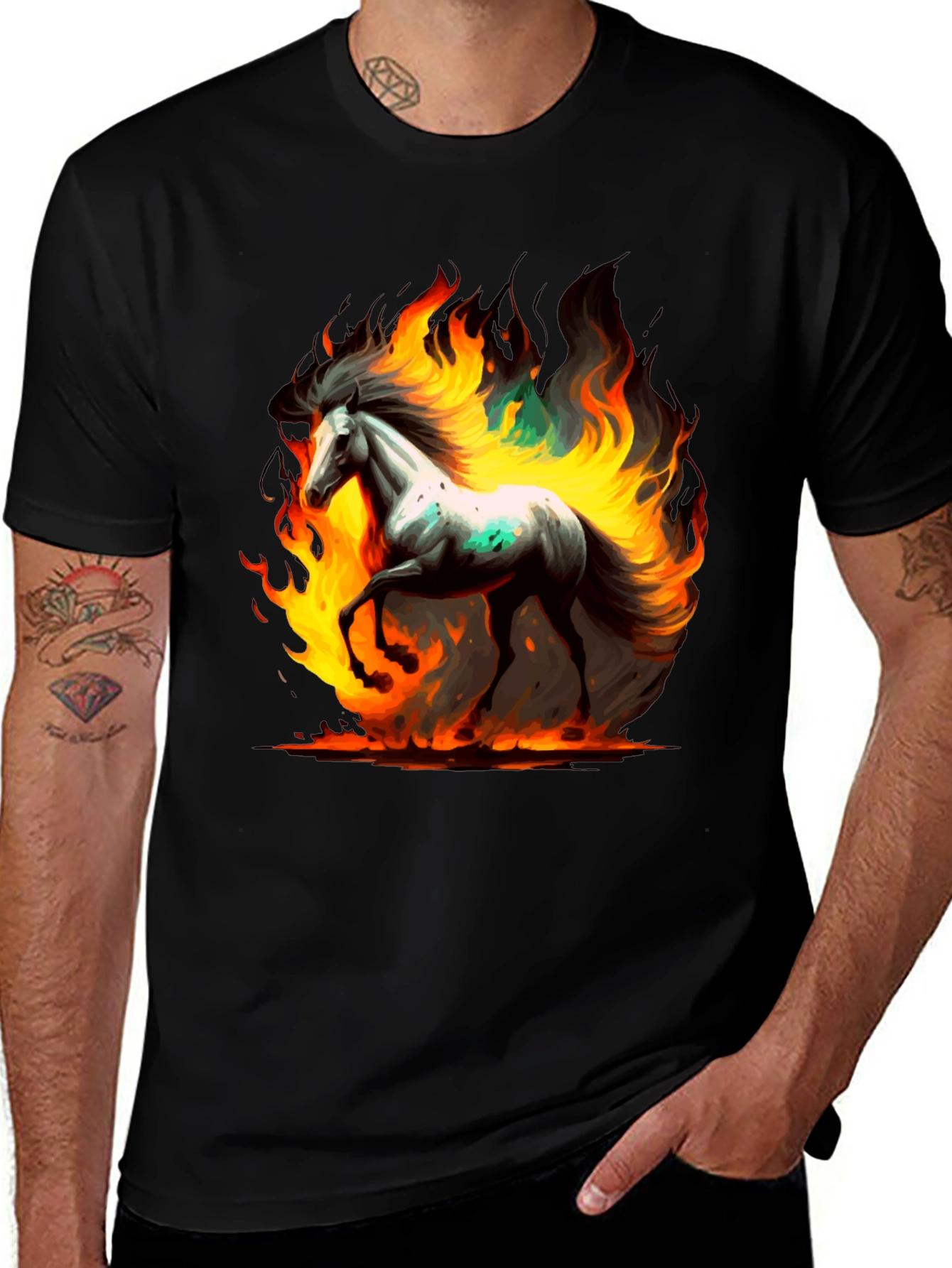 Variant 5 of Flaming Horse Graphic Tee - Black Unisex T-Shirt