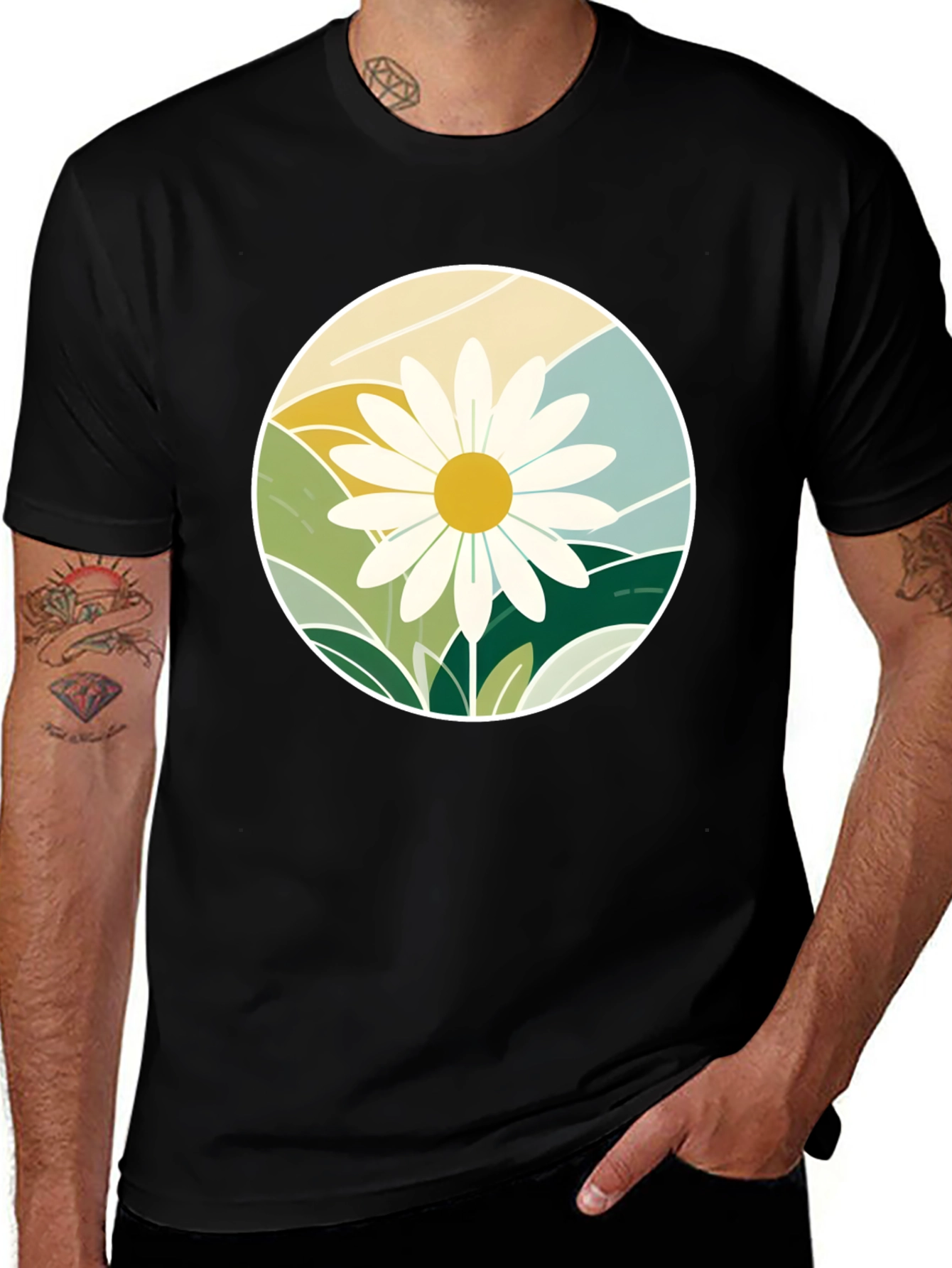 Variant 16 of Daisy Mountainscape Graphic Tee - Black