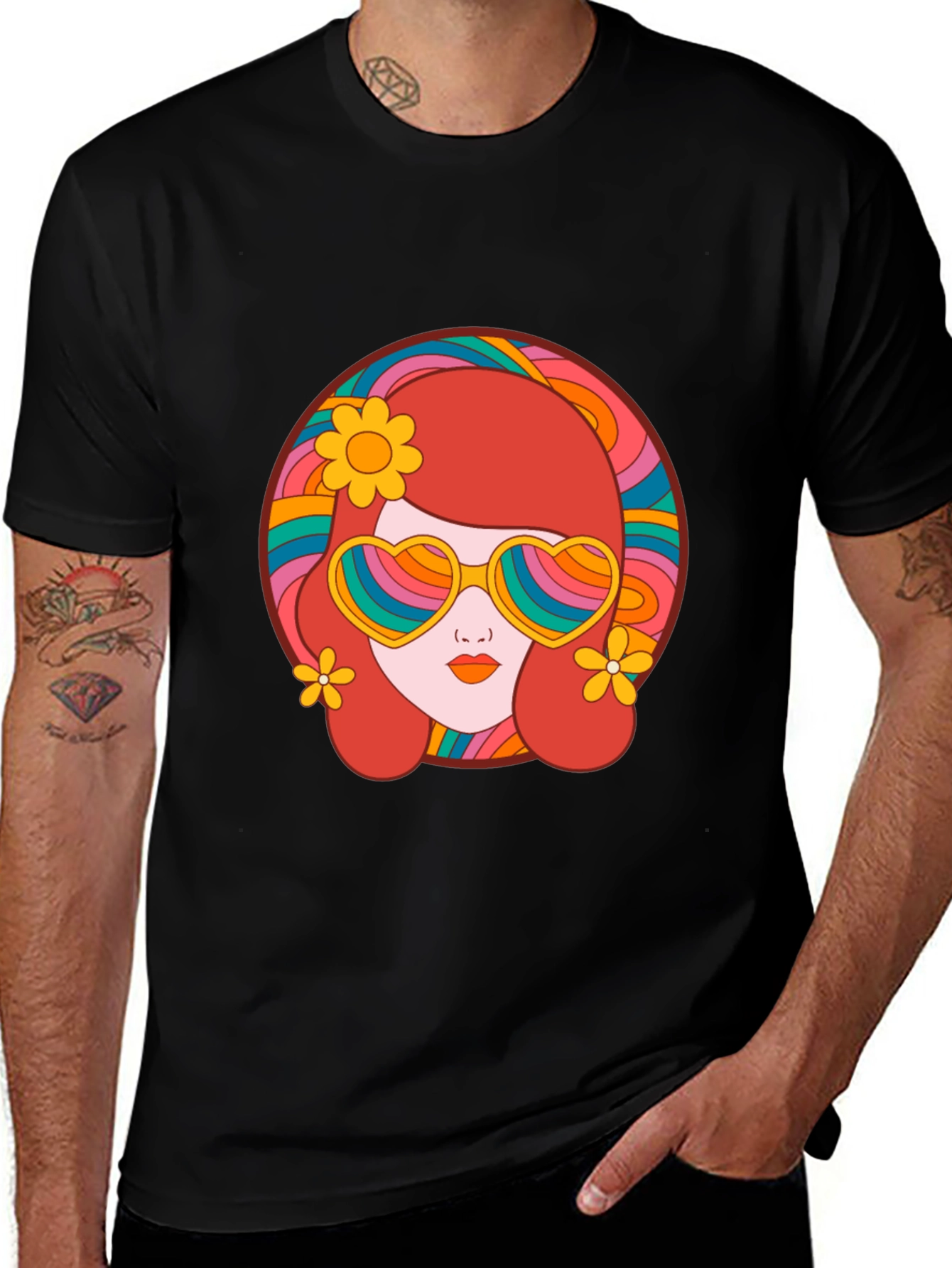Variant 18 of Retro 70s Groovy Girl T-Shirt - Colorful Hippie Style Tee