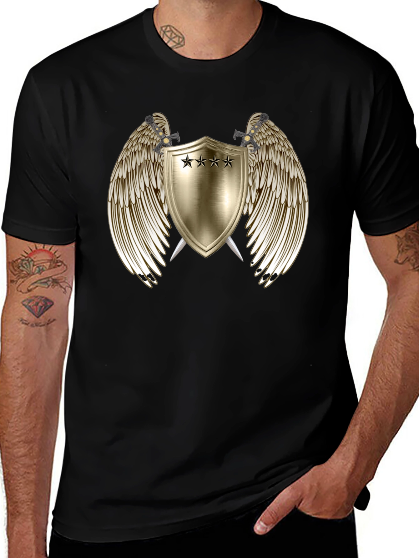Variant 26 of Winged Shield Graphic Tee - Stylish Black T-Shirt