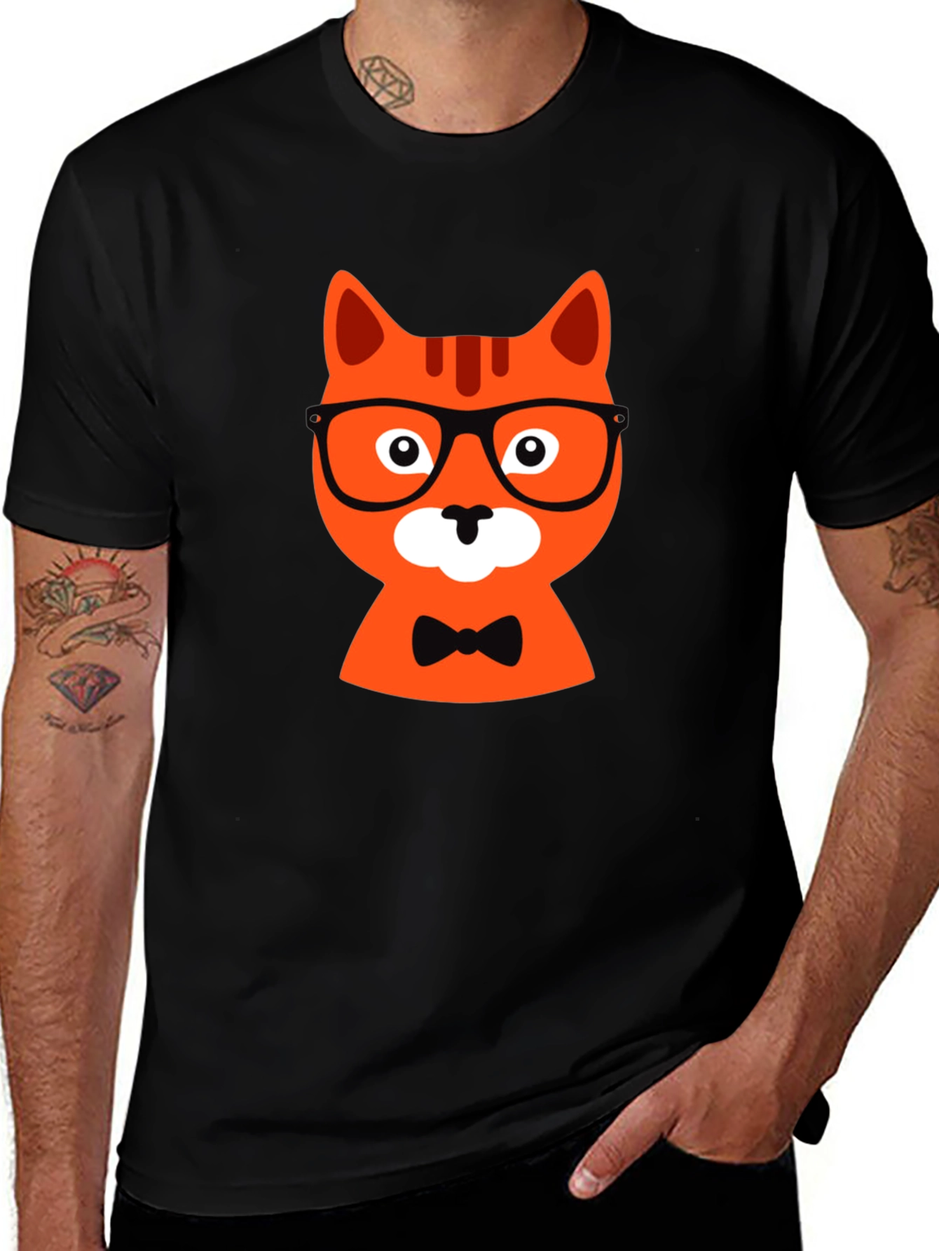 Variant 23 of Black T-Shirt with Hipster Cat Graphic