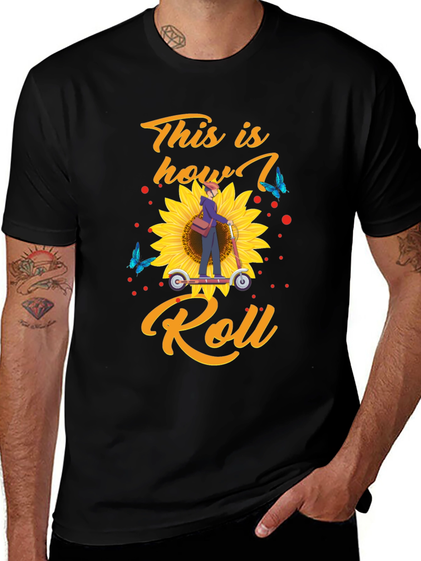 Variant 25 of This is How I Roll T-Shirt: Sunflower Scooter Design