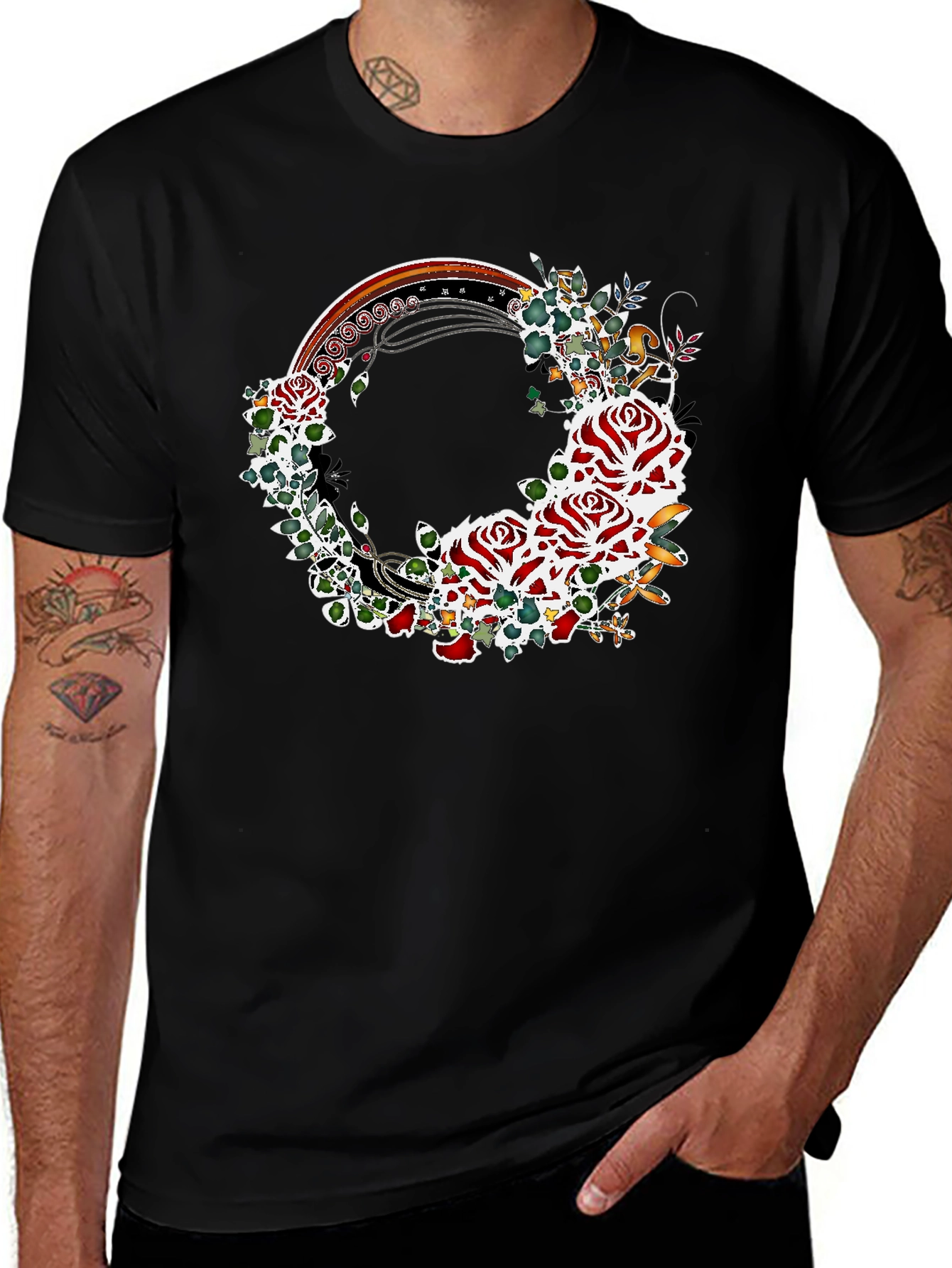 Variant 18 of Floral Rose Wreath Graphic T-Shirt