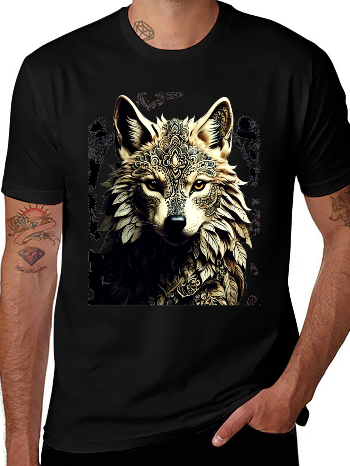 Variant 13 of Wolf Mandala Graphic Tee - Stylish Black T-Shirt