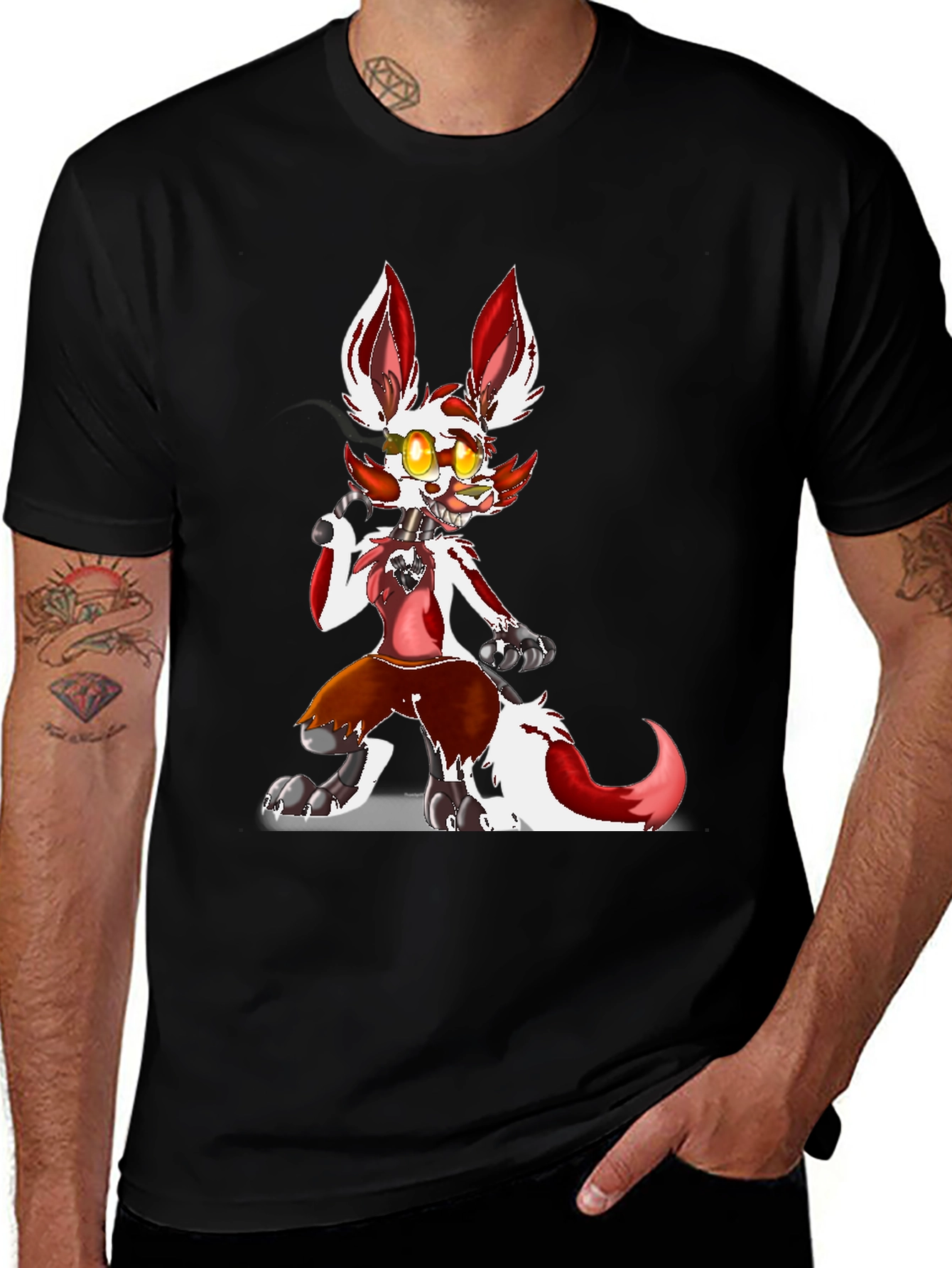 FNAF Foxy Character Graphic Tee - Black Cotton Blend