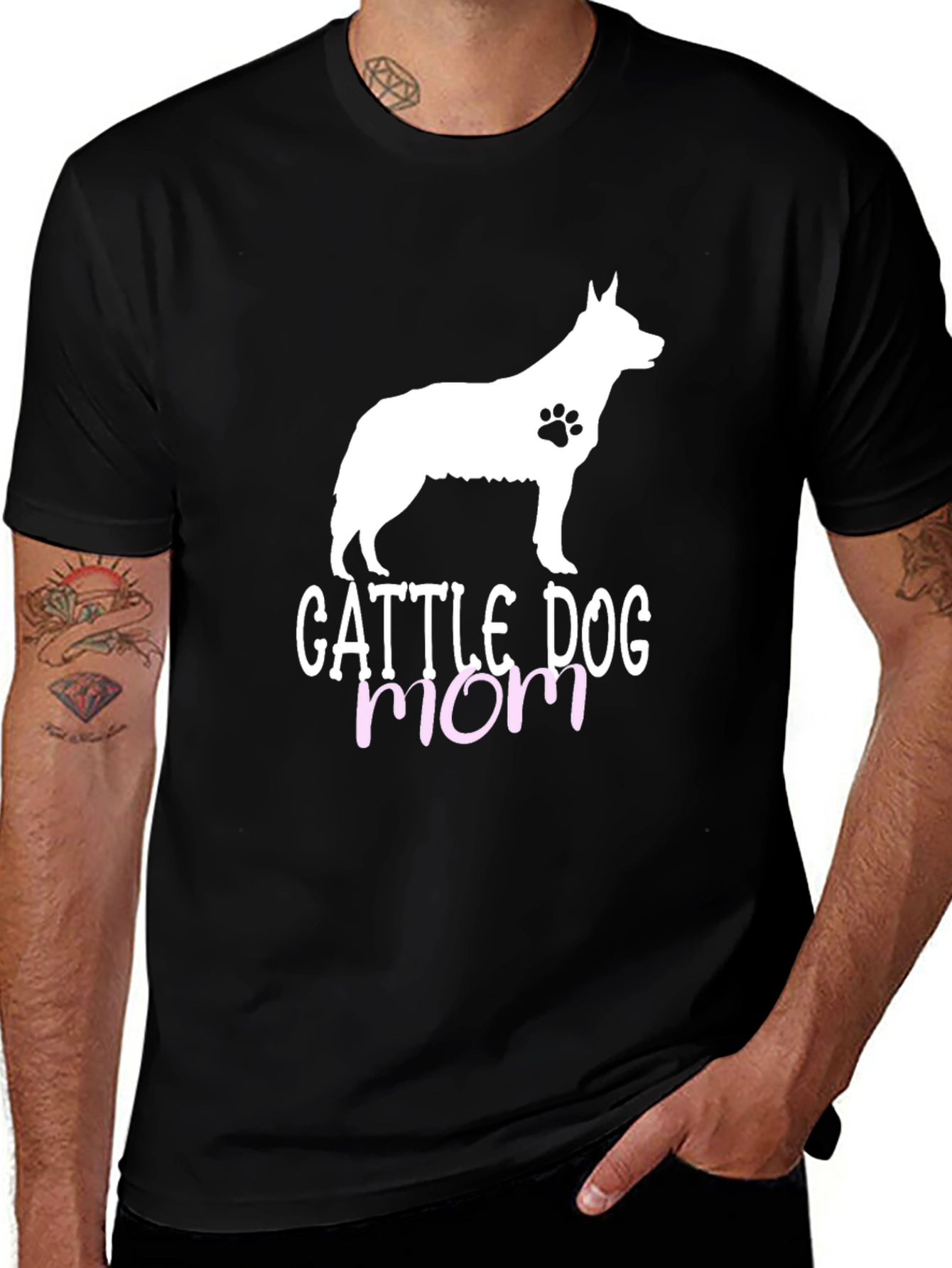Cattle Dog Mom Graphic T-Shirt - Black