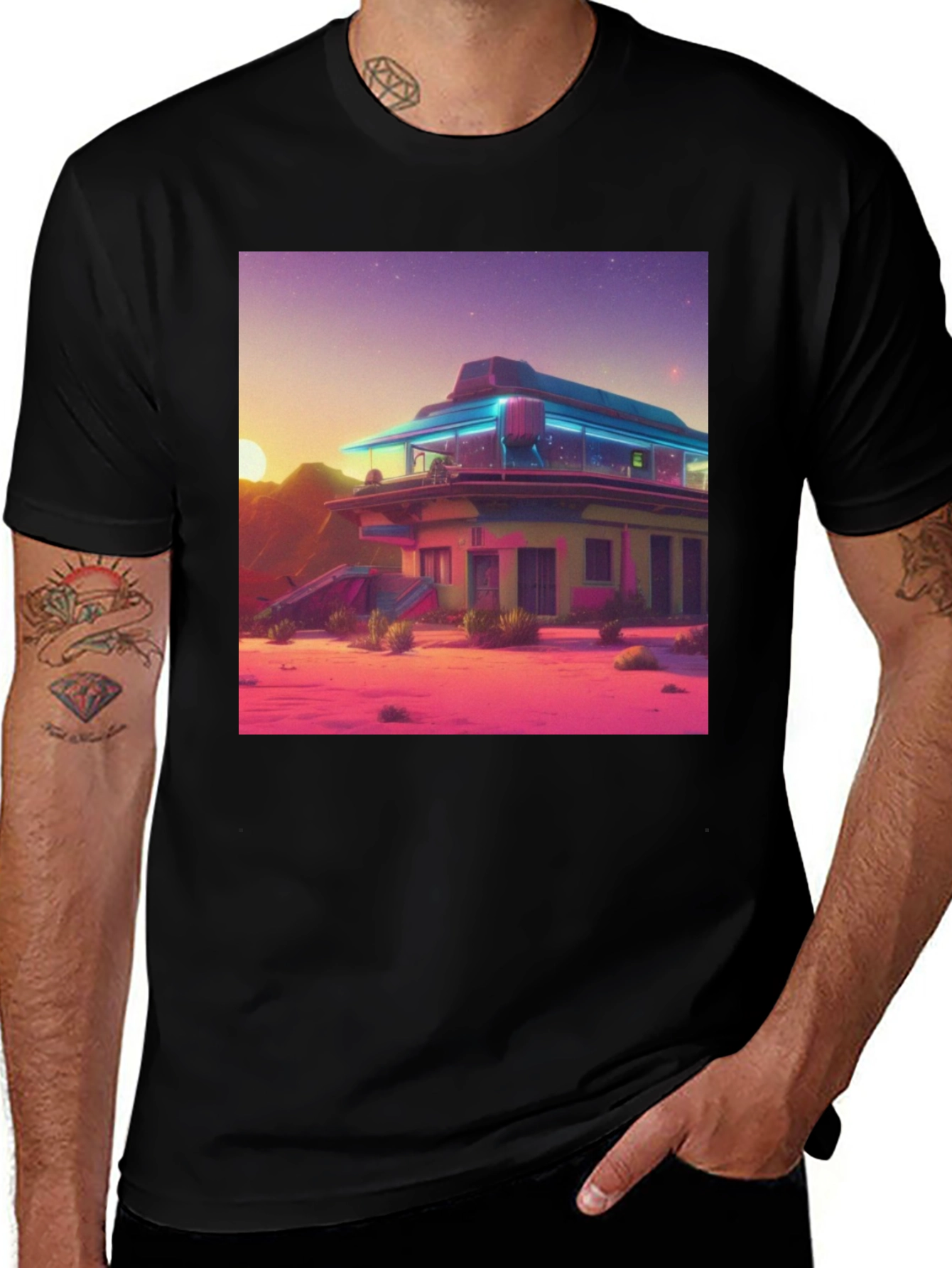 Variant 13 of Retro Desert Diner Graphic Tee - Black