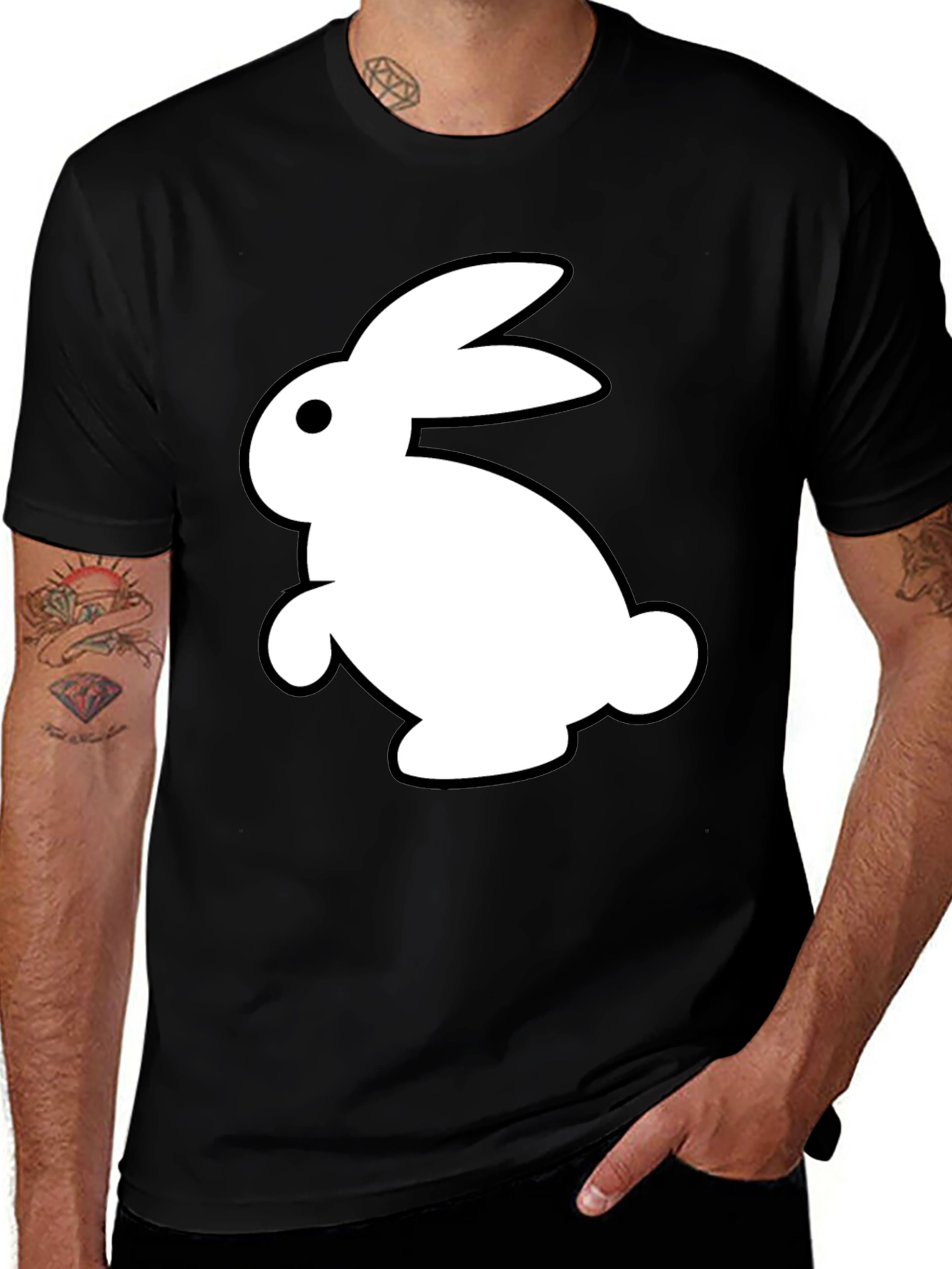 Variant 28 of Black T-Shirt with White Rabbit Graphic