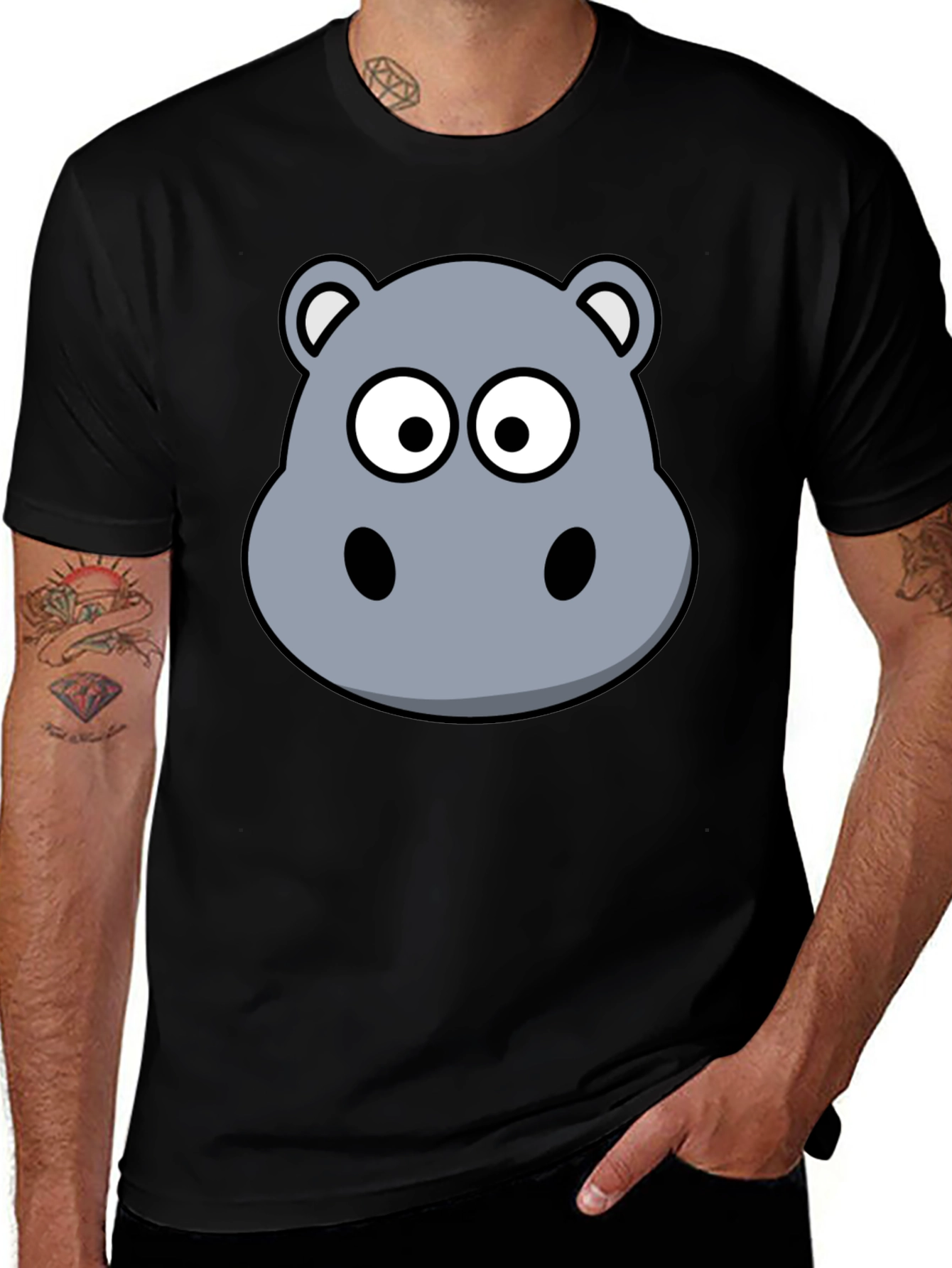 Variant 16 of Hippo Cartoon Graphic Black T-Shirt
