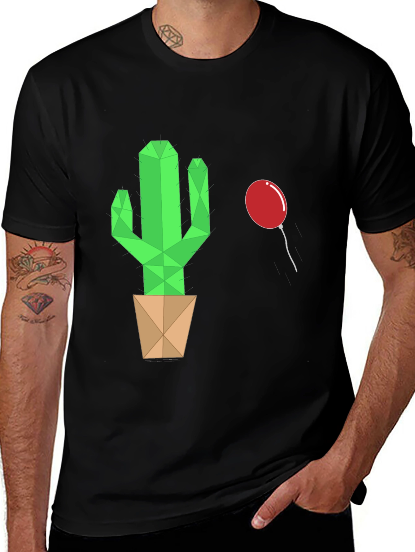 Variant 14 of Geometric Cactus & Balloon Graphic Tee