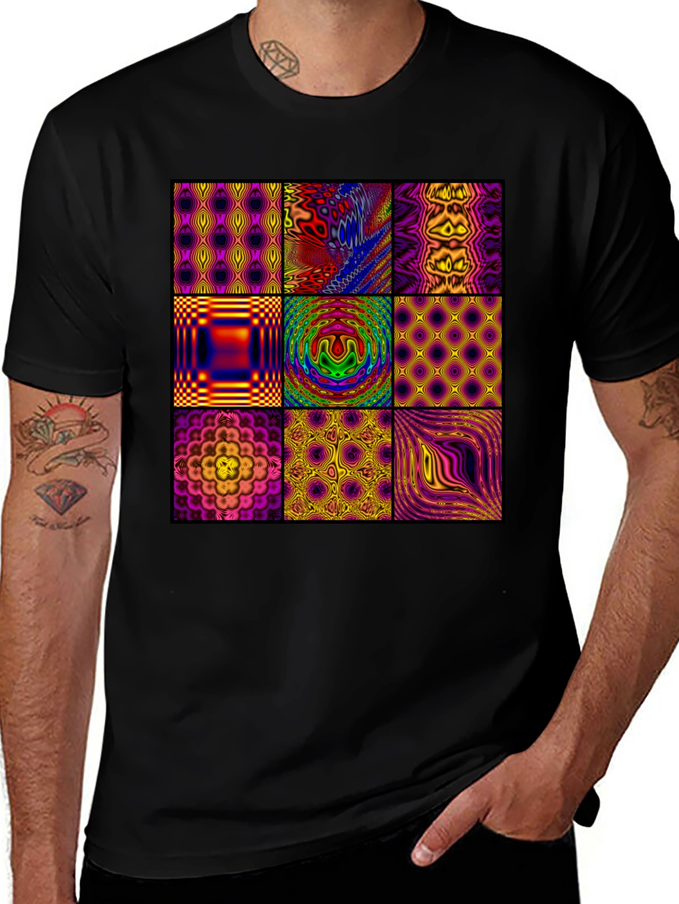 Variant 21 of Abstract Pattern Graphic Tee - Men's Black T-Shirt