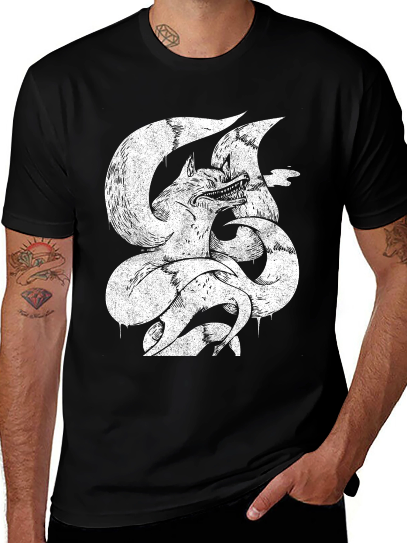 Variant 20 of Nine-Tailed Fox Graphic Tee - Men's Black T-Shirt