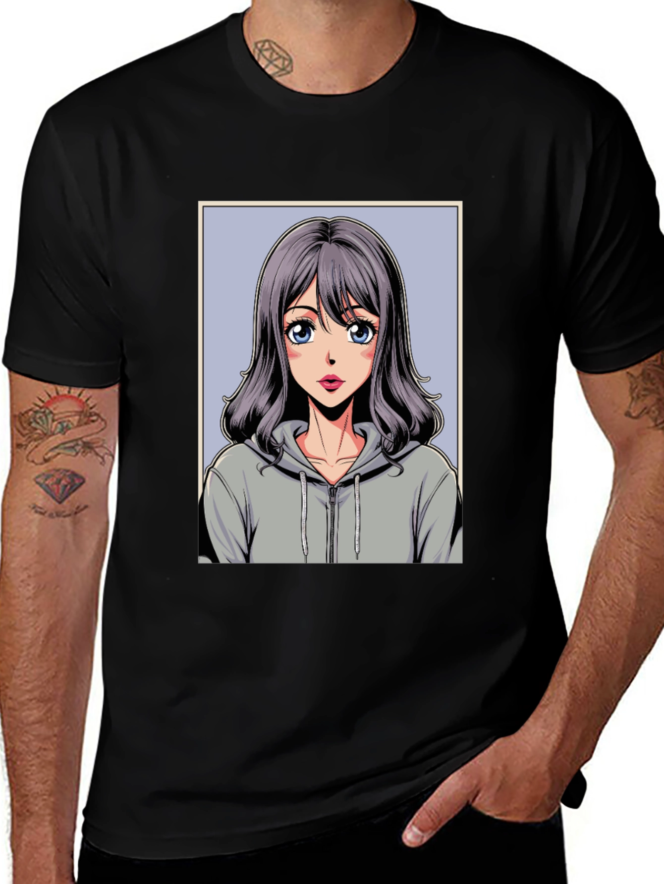 Anime Girl Graphic Black T-Shirt