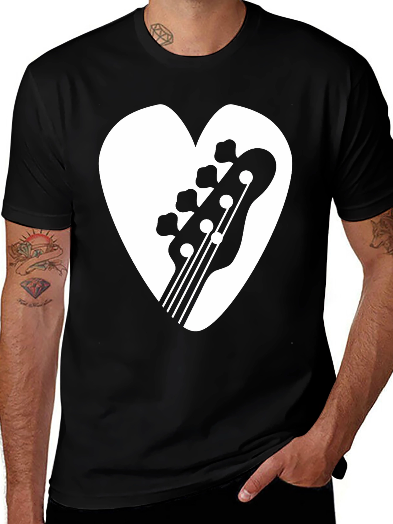 Variant 27 of Bass Guitar Heart Graphic Tee - Musician's T-Shirt