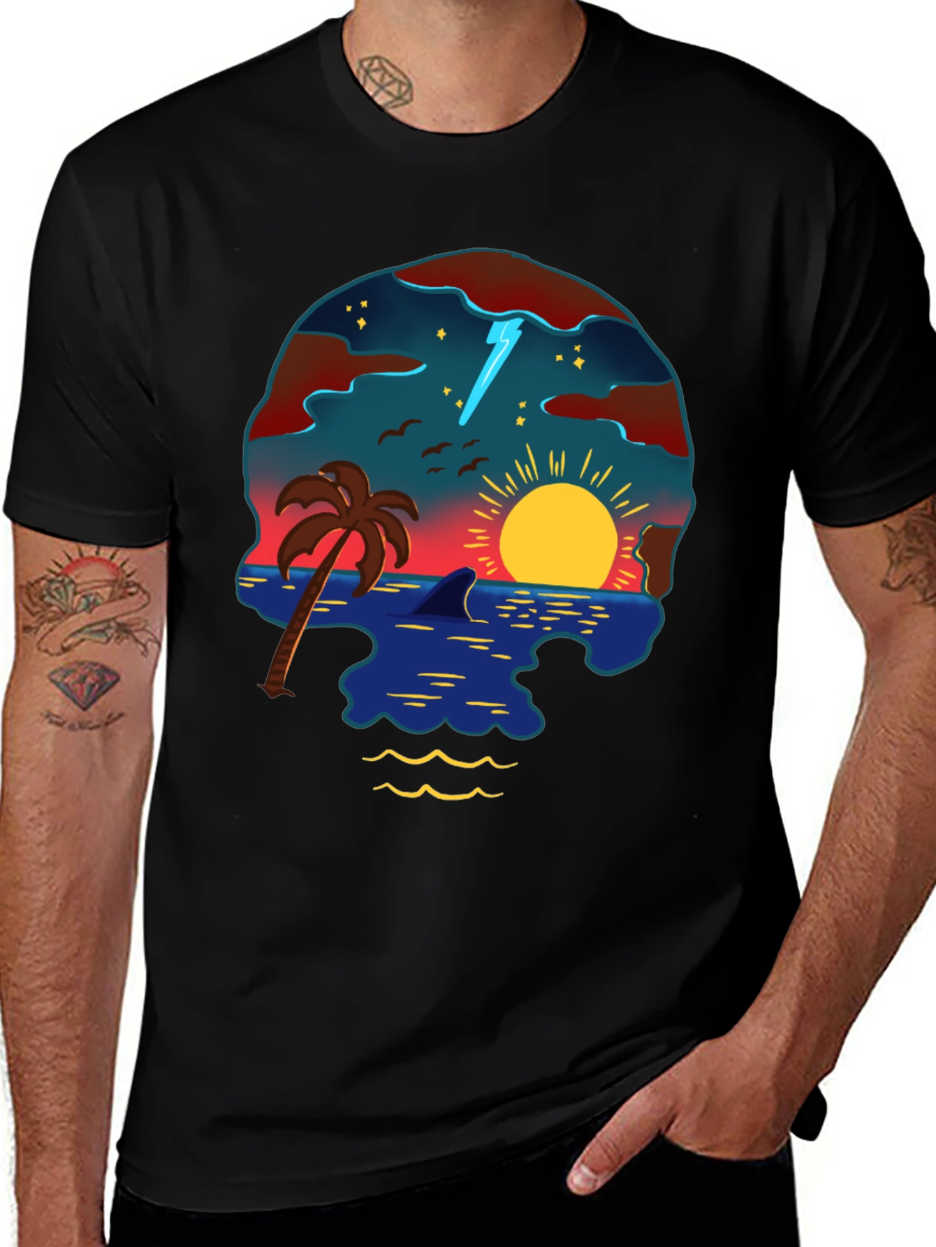 Variant 28 of Skull Sunset Tee - Beach Graphic T-Shirt