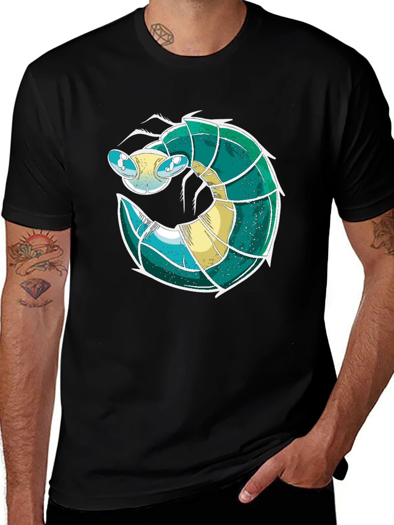Variant 28 of Cool Shrimp Design Black T-Shirt