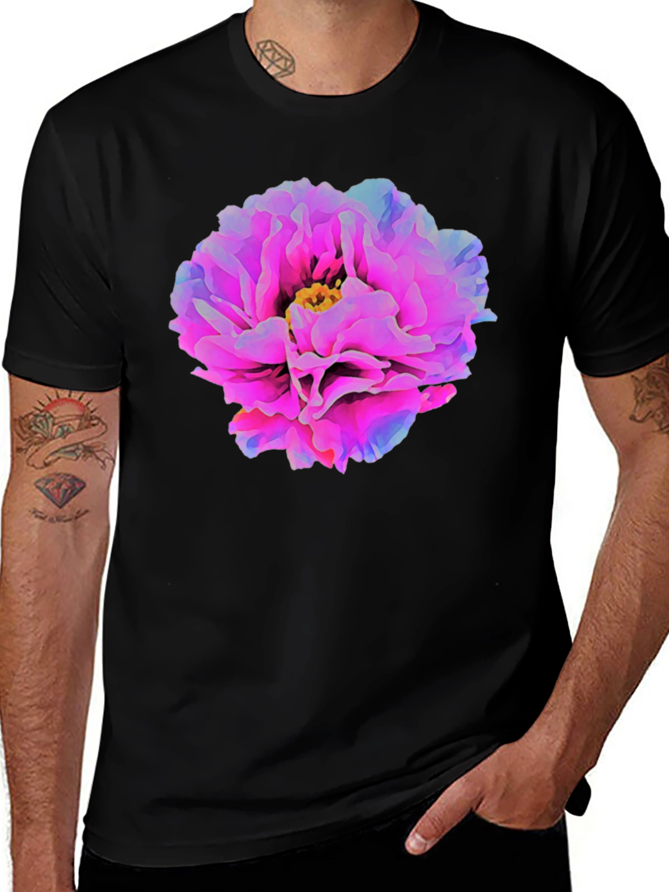Variant 24 of Floral Print Black T-Shirt