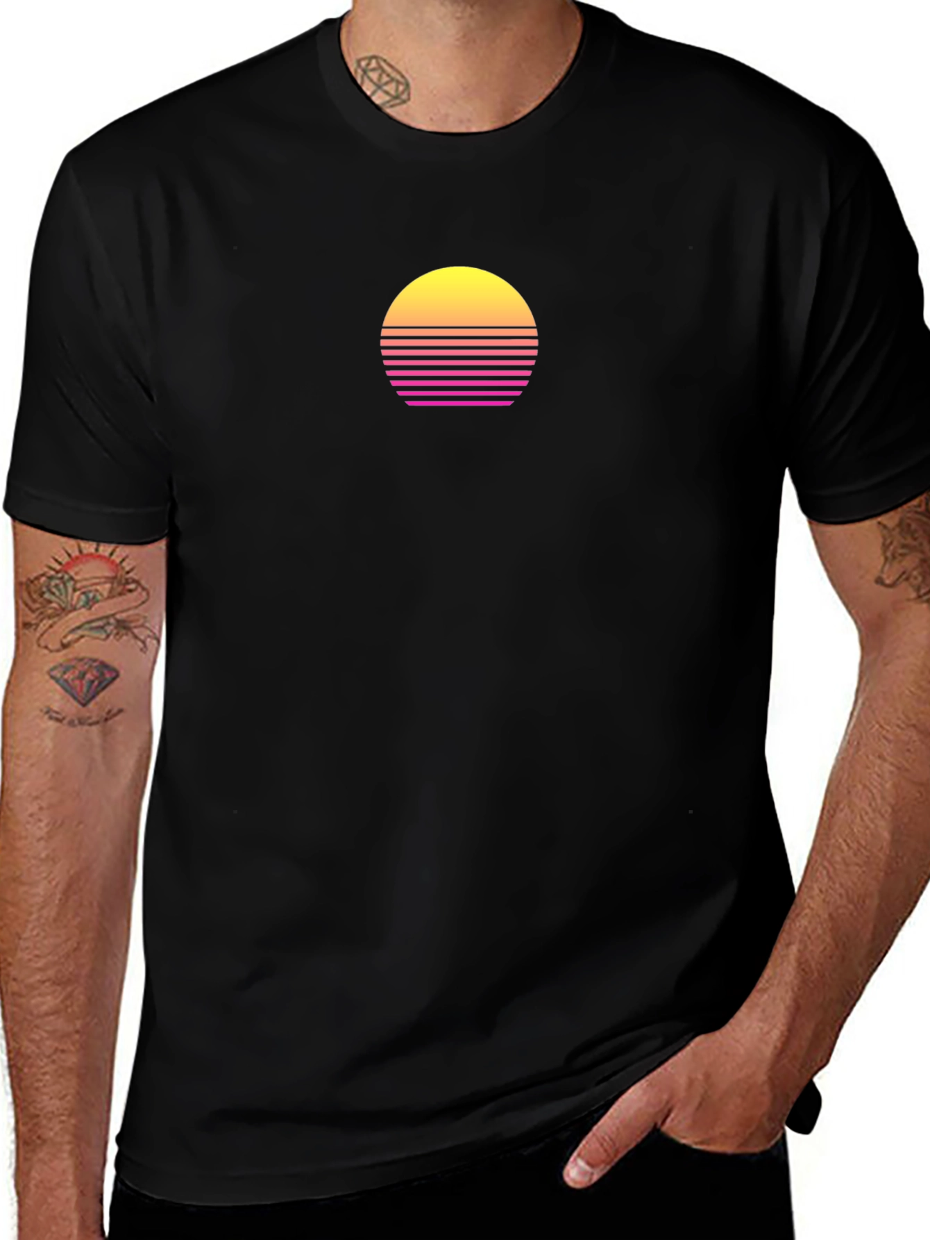 Variant 29 of Retro Sunset Graphic Tee - Black Cotton T-Shirt