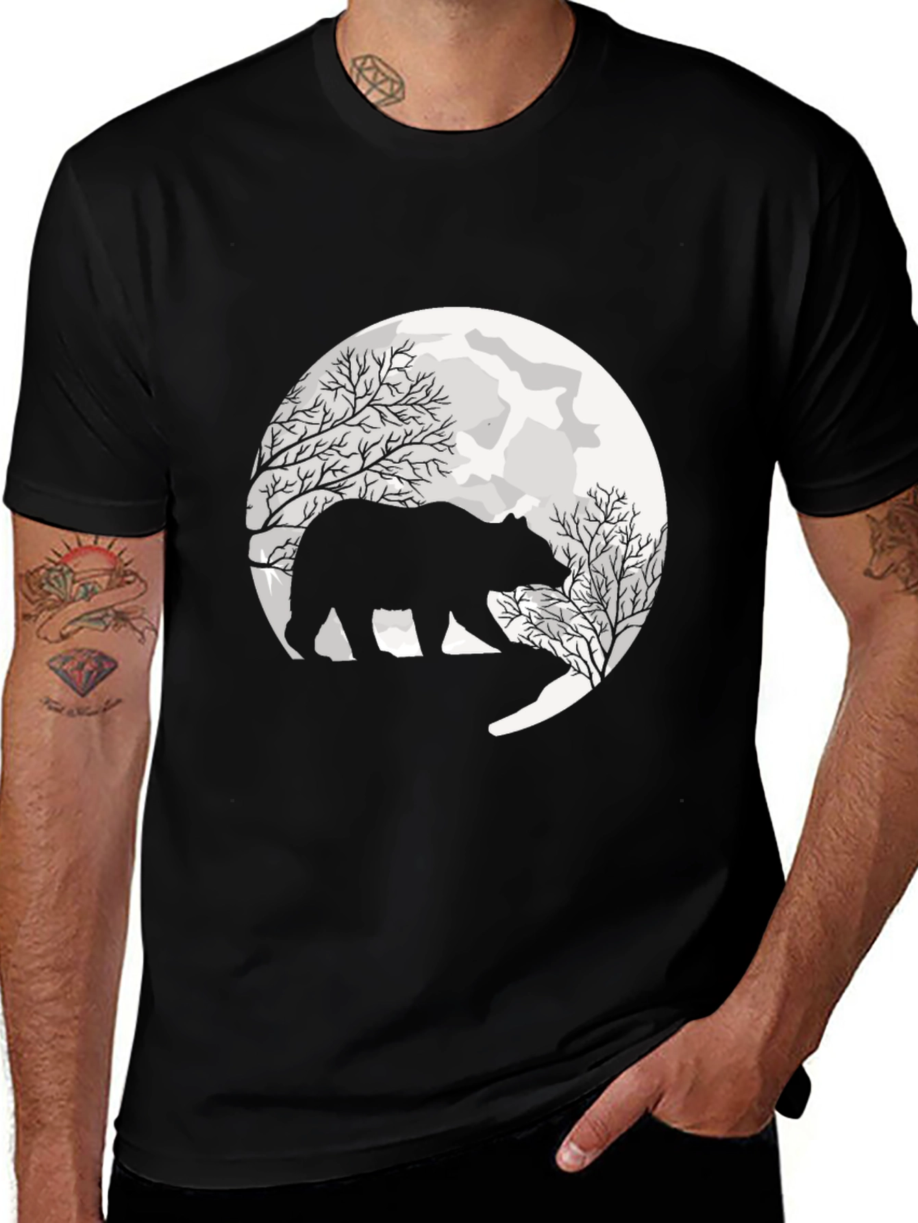 Variant 9 of Bear Silhouette Moon Graphic Tee - Black