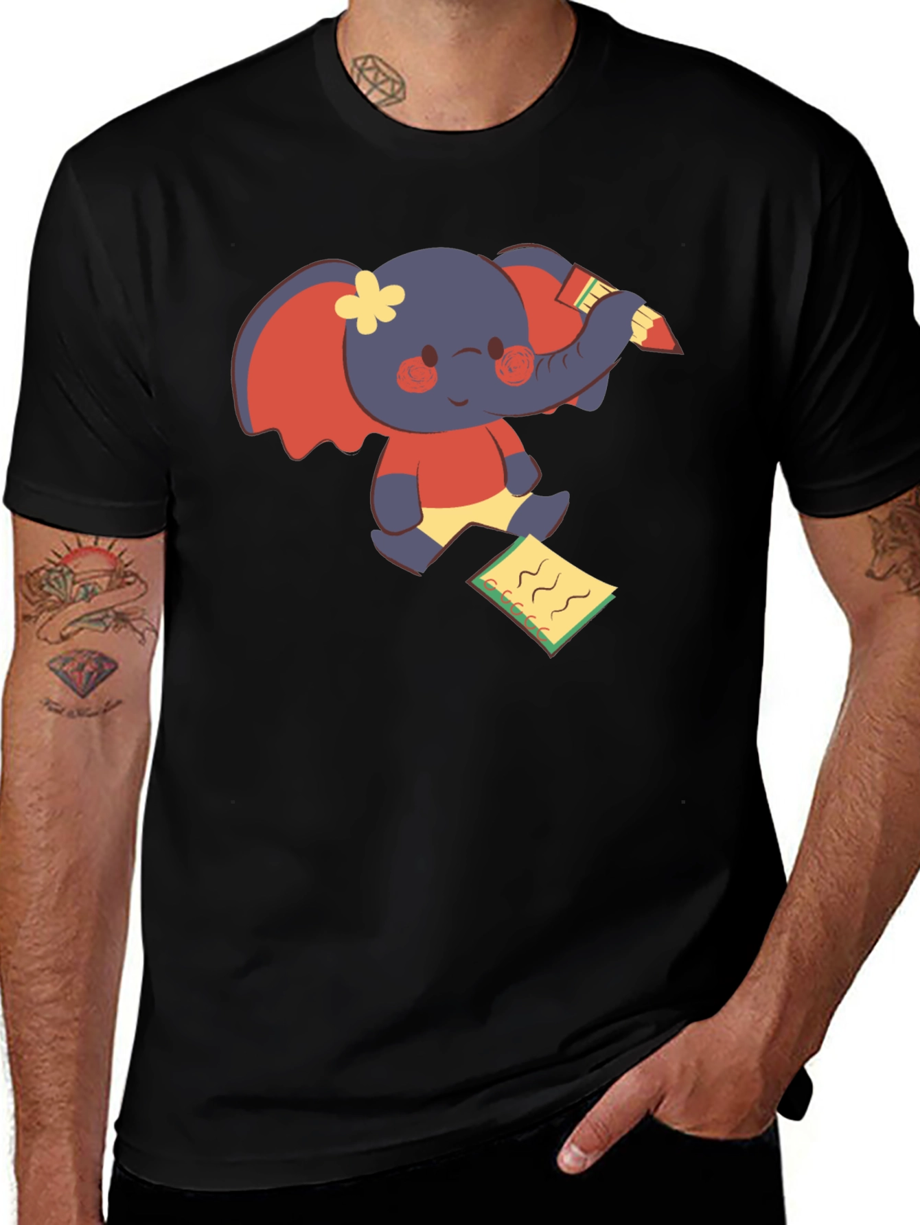 Variant 3 of Cute Elephant Writing T-Shirt - Fun Graphic Tee