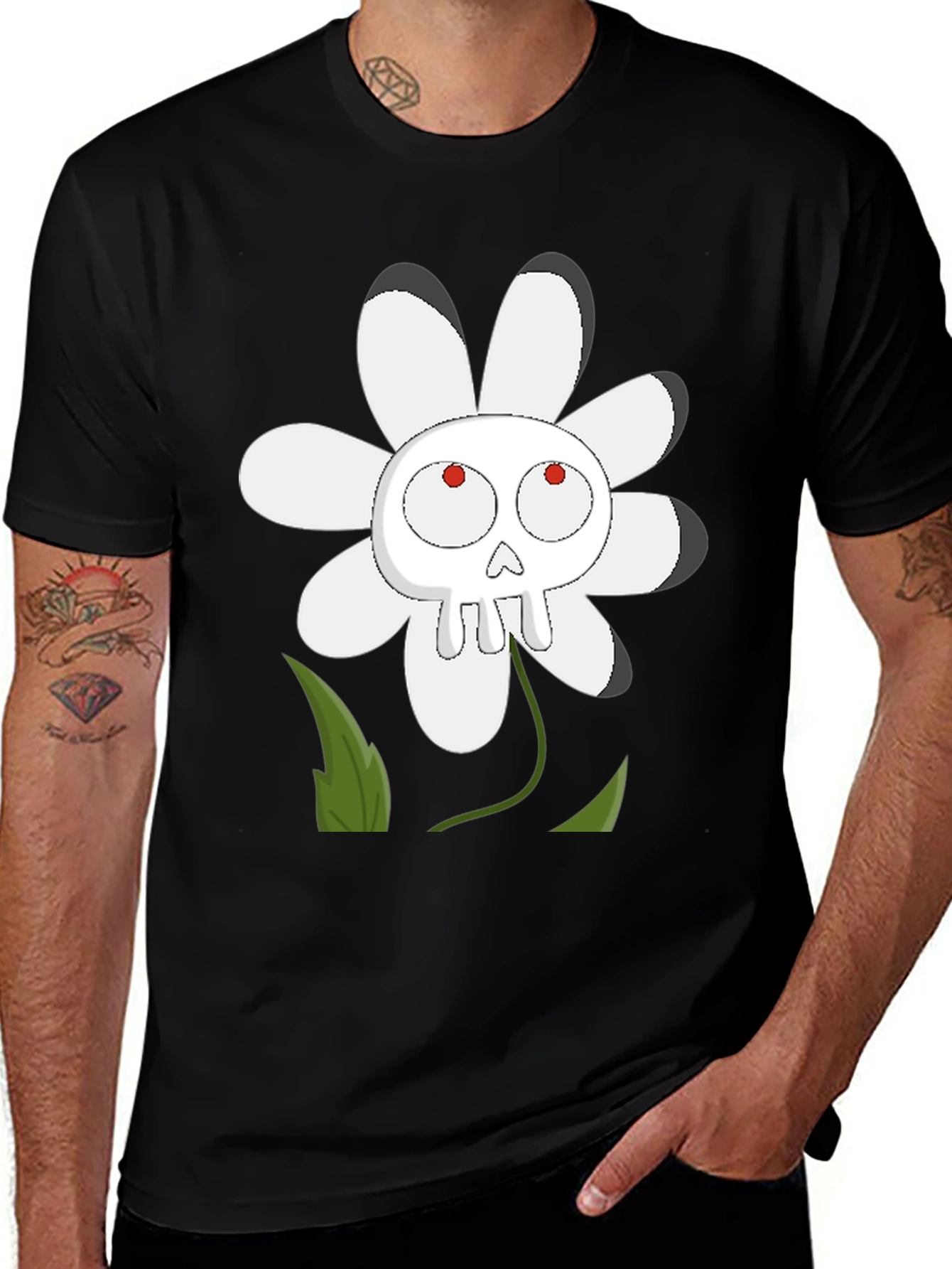 Variant 11 of Skull Flower Graphic T-Shirt - Dark Humor Tee