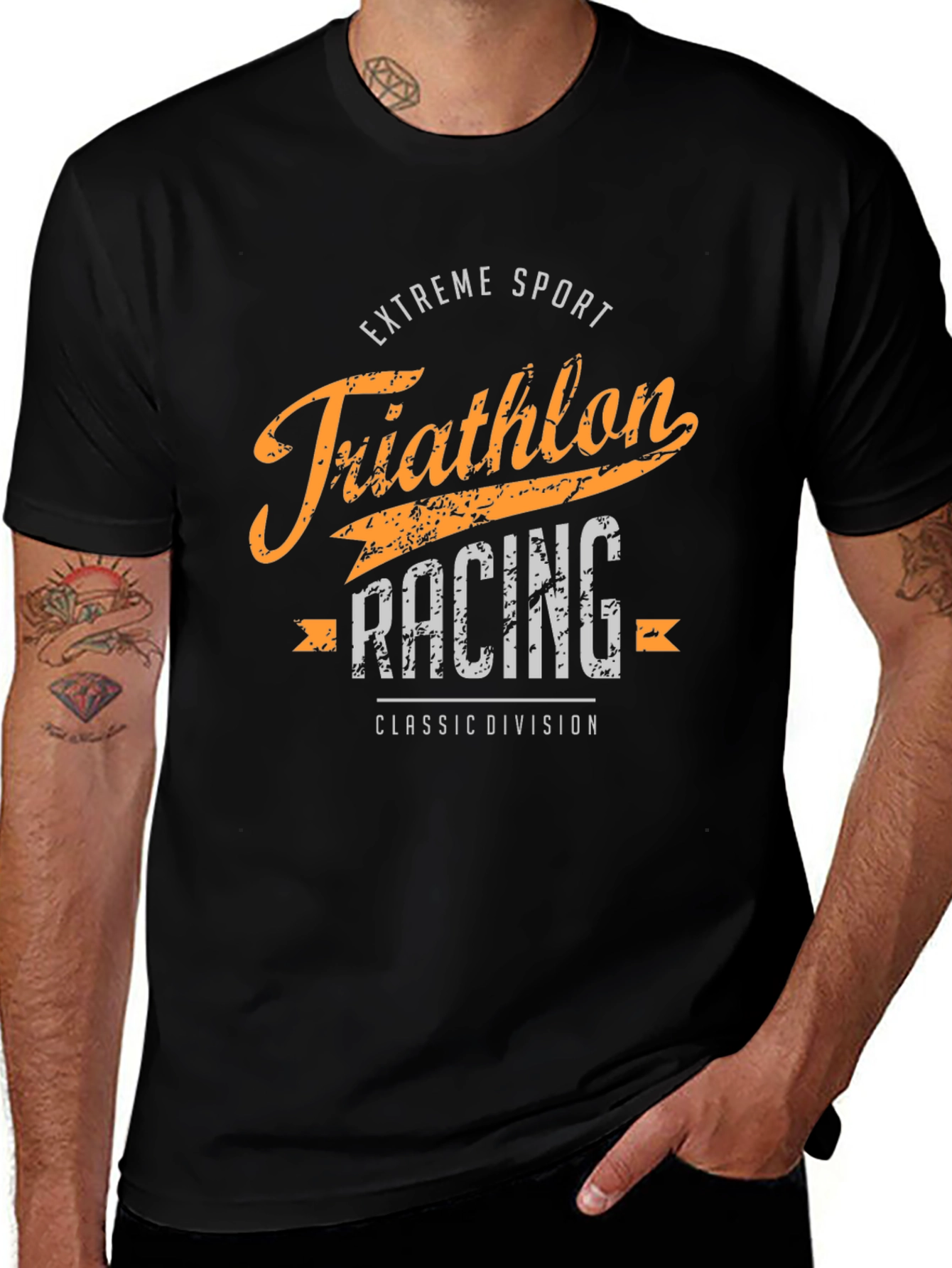 Variant 15 of Triathlon Racing Black T-Shirt - Extreme Sport Classic Division Tee