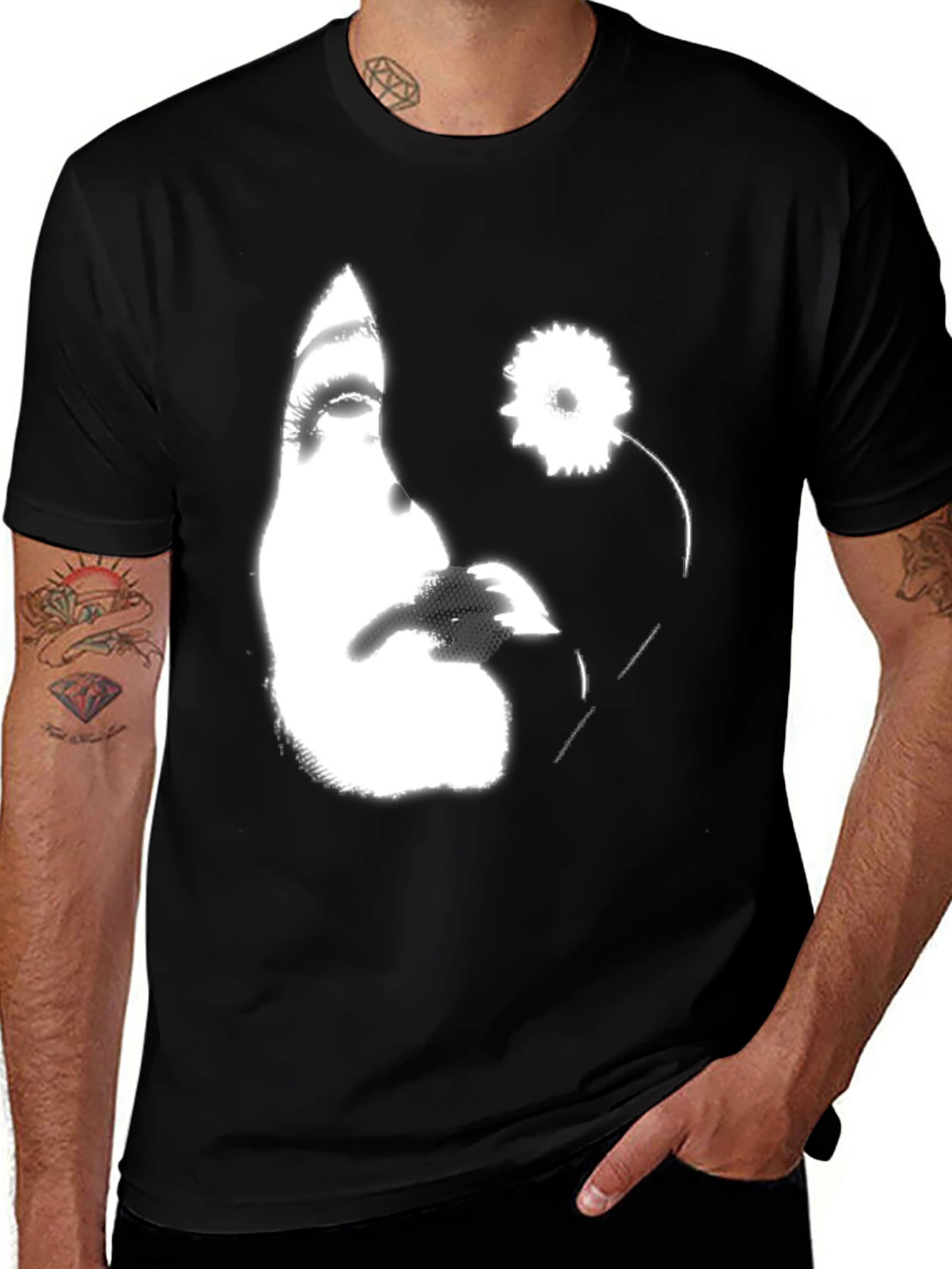 Variant 30 of Abstract Floral Face Graphic Black T-Shirt
