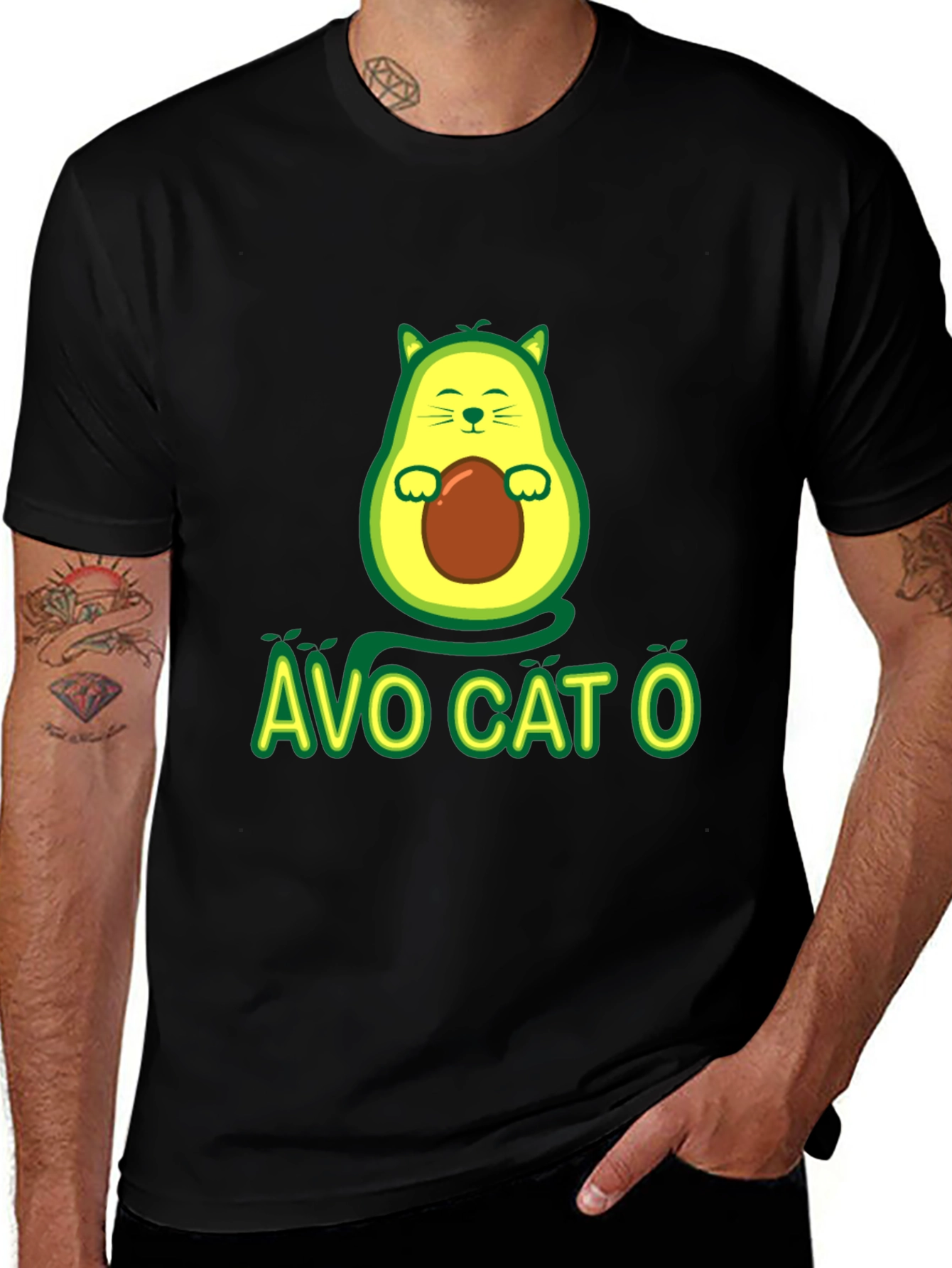 Variant 12 of Avo Cat O T-Shirt - Avocado Cat Graphic Tee