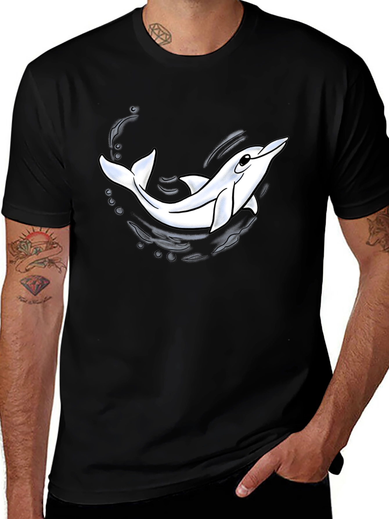 Variant 5 of Cool Dolphin Graphic Black T-Shirt