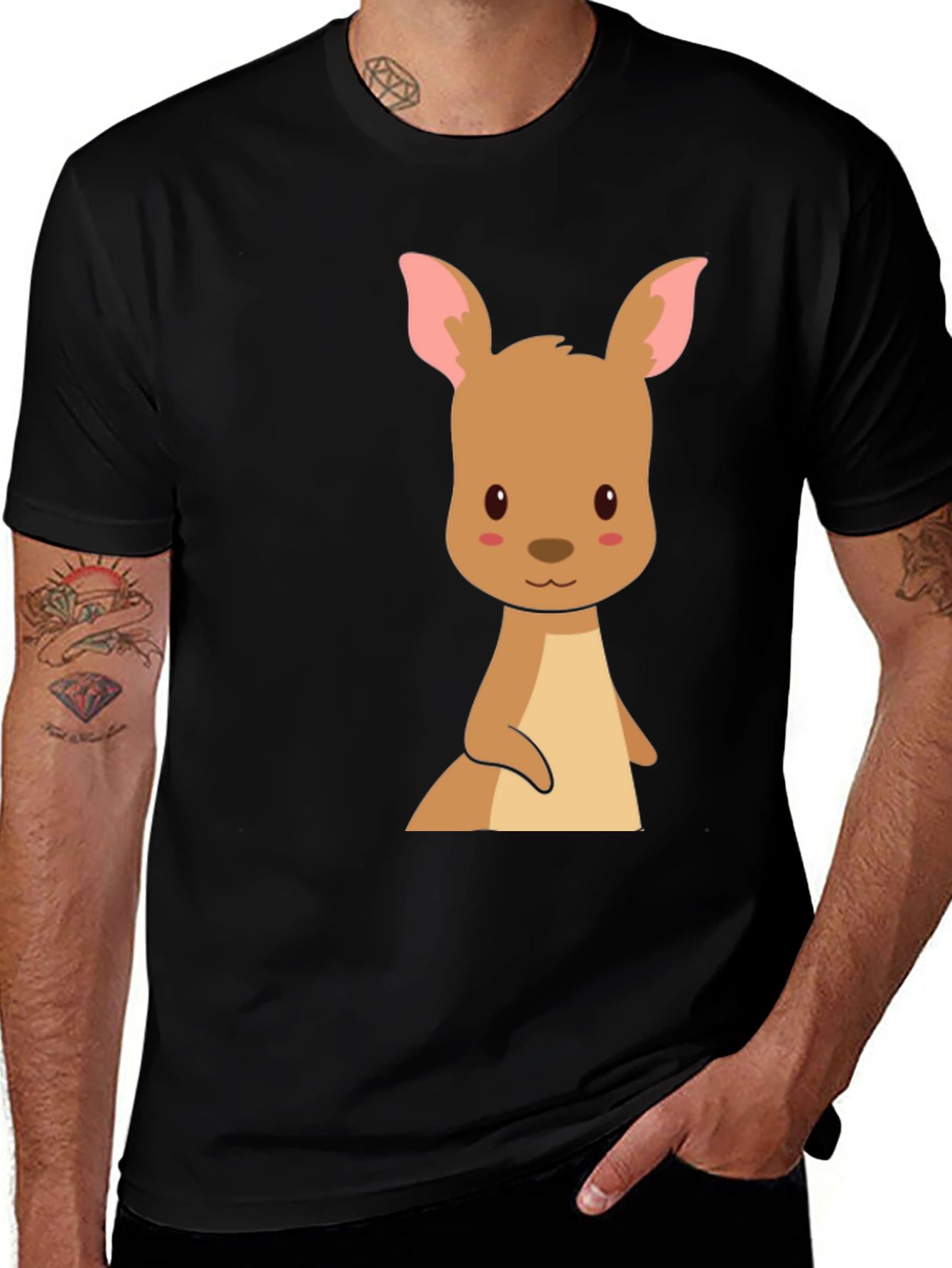 Variant 5 of Kangaroo Graphic Tee - Black Cotton Blend Comfort