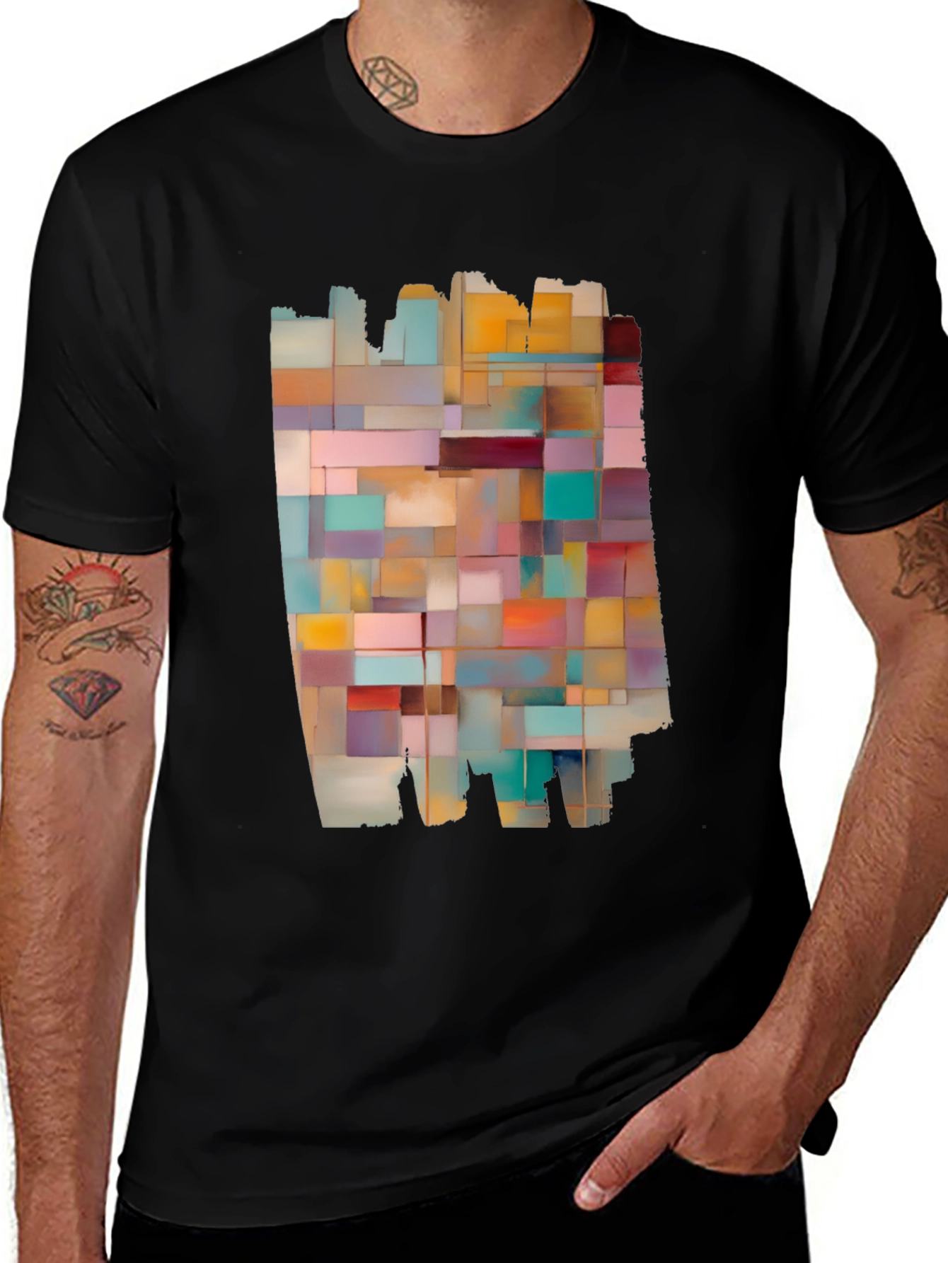 Variant 9 of Modern Abstract Block Design Black T-Shirt
