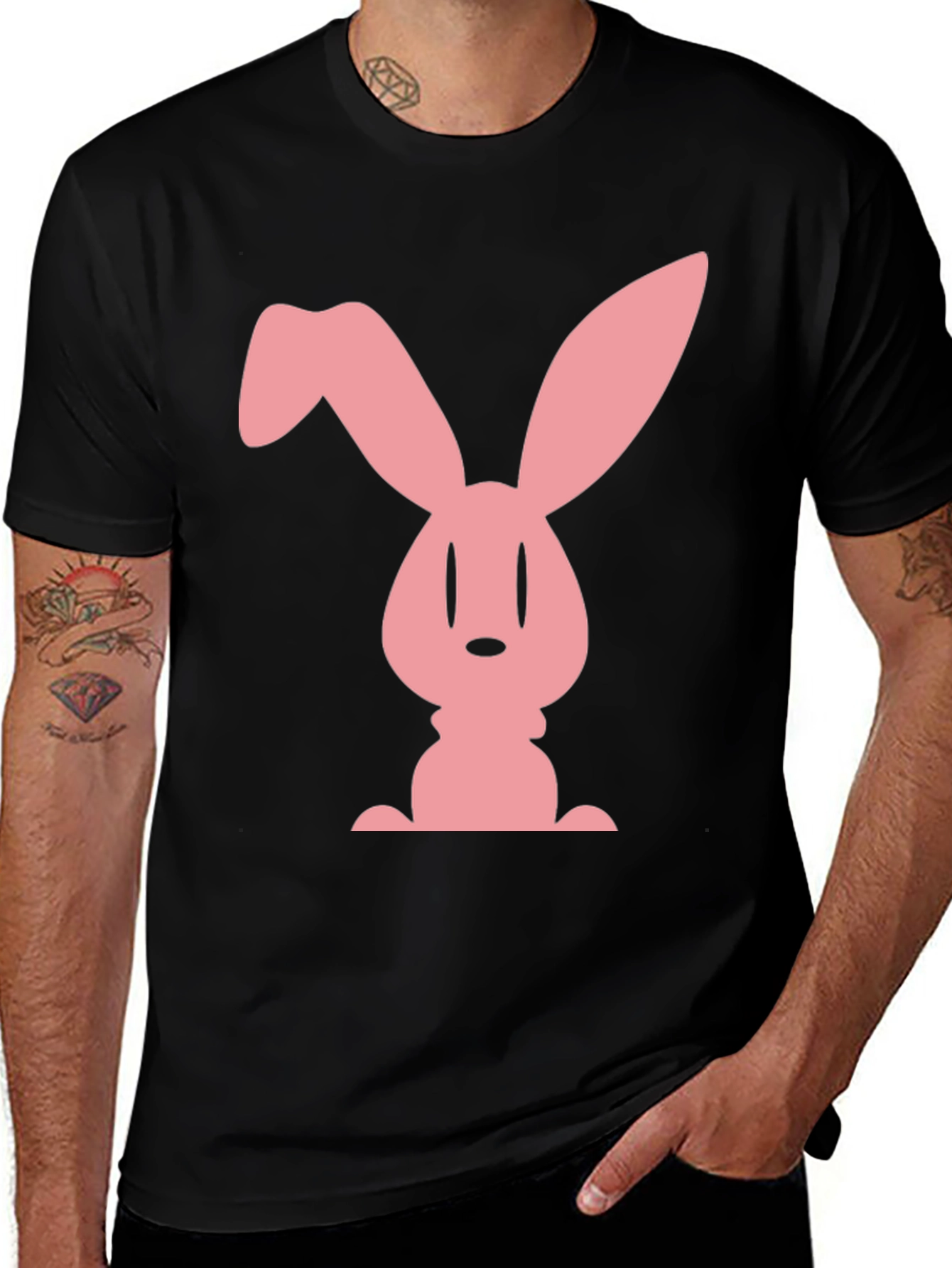 Variant 19 of Pink Bunny Graphic Black Tee - Soft Cotton Blend