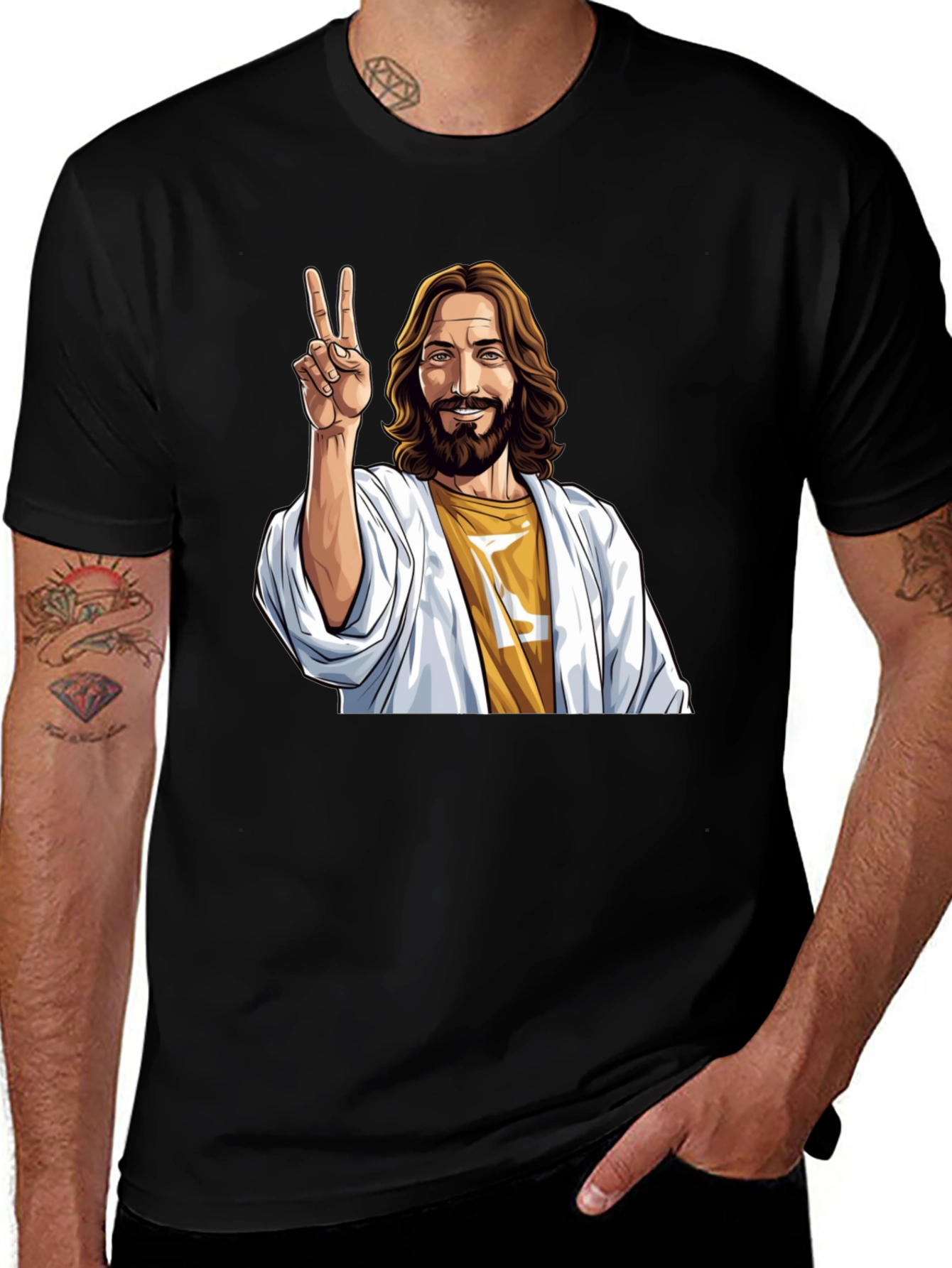 Black Peace Jesus Graphic Tee - Black Cotton Blend main image